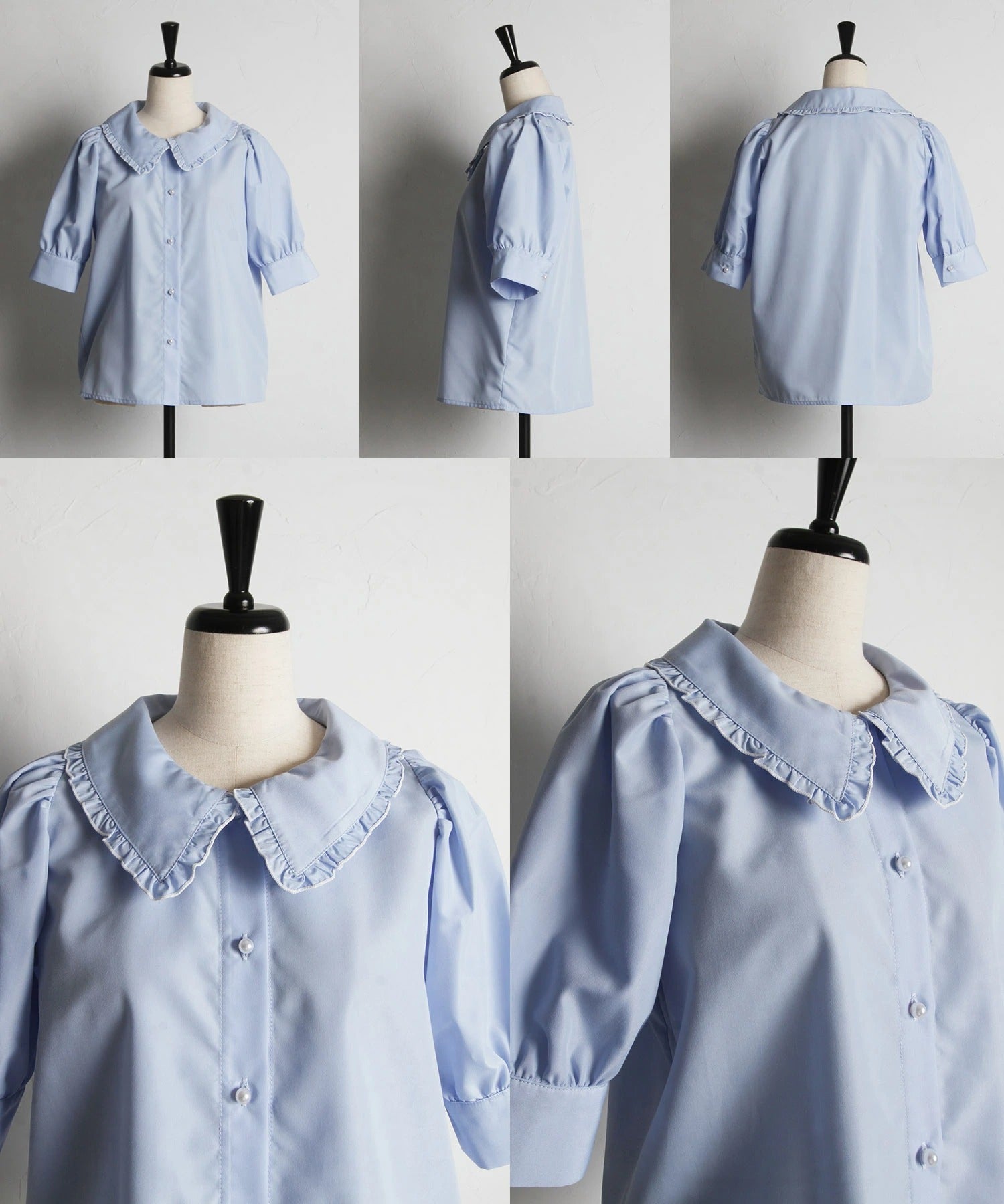 トッコクローゼット tocco closet 配色メロウフリルブラウス ブルー
