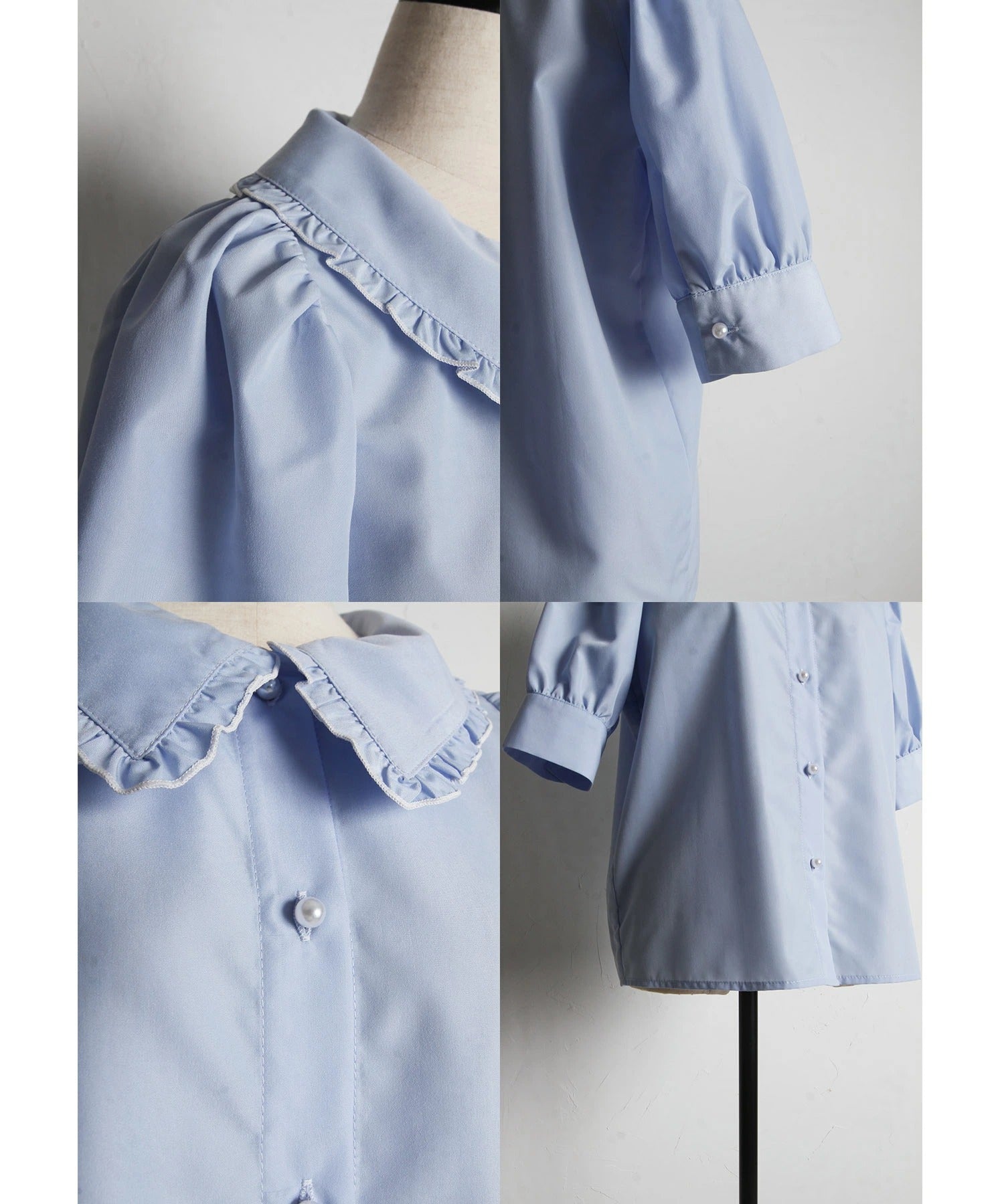 トッコクローゼット tocco closet 配色メロウフリルブラウス ブルー