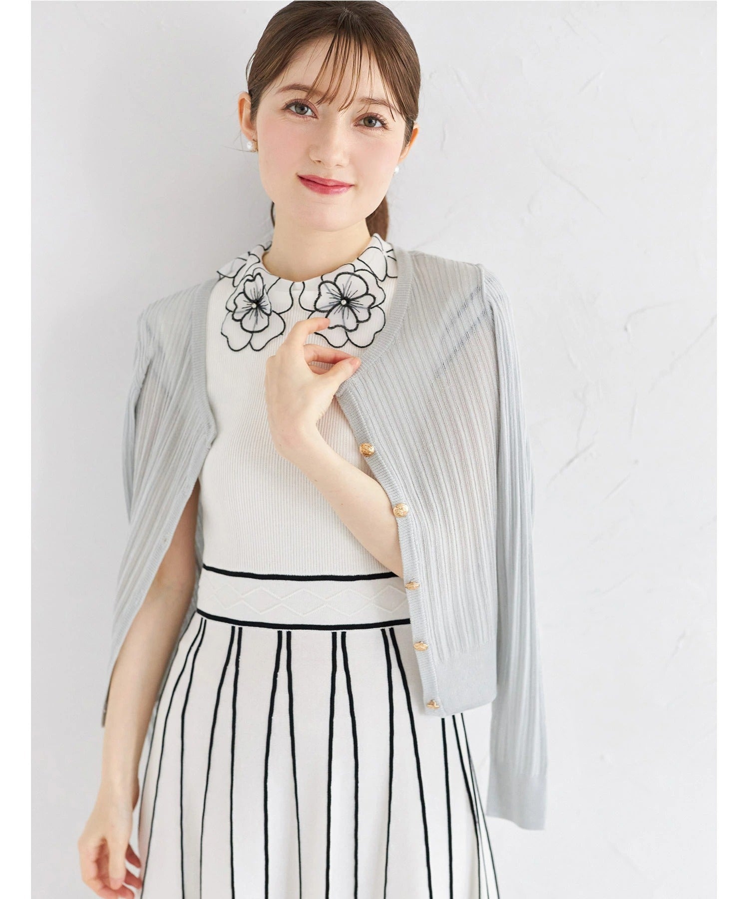 トッコクローゼット tocco closet ラメ透かし編みニットカーディガン グリーン
