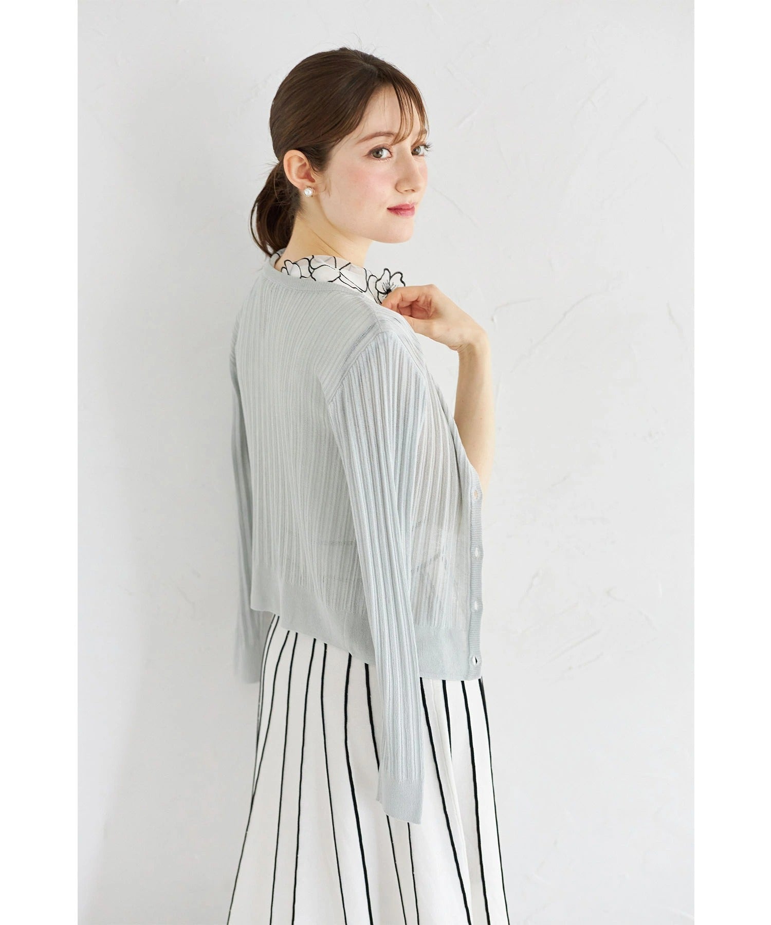 トッコクローゼット tocco closet ラメ透かし編みニットカーディガン グリーン