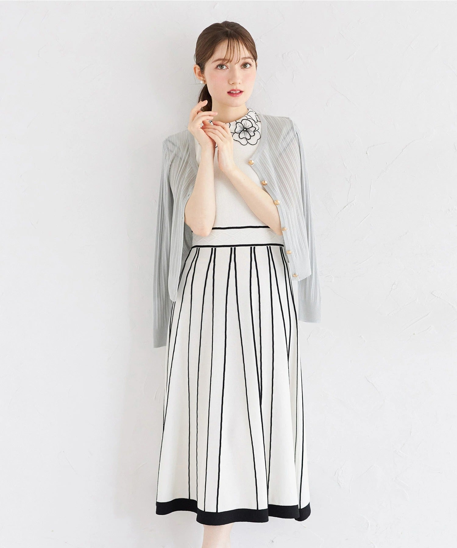 トッコクローゼット tocco closet ラメ透かし編みニットカーディガン グリーン