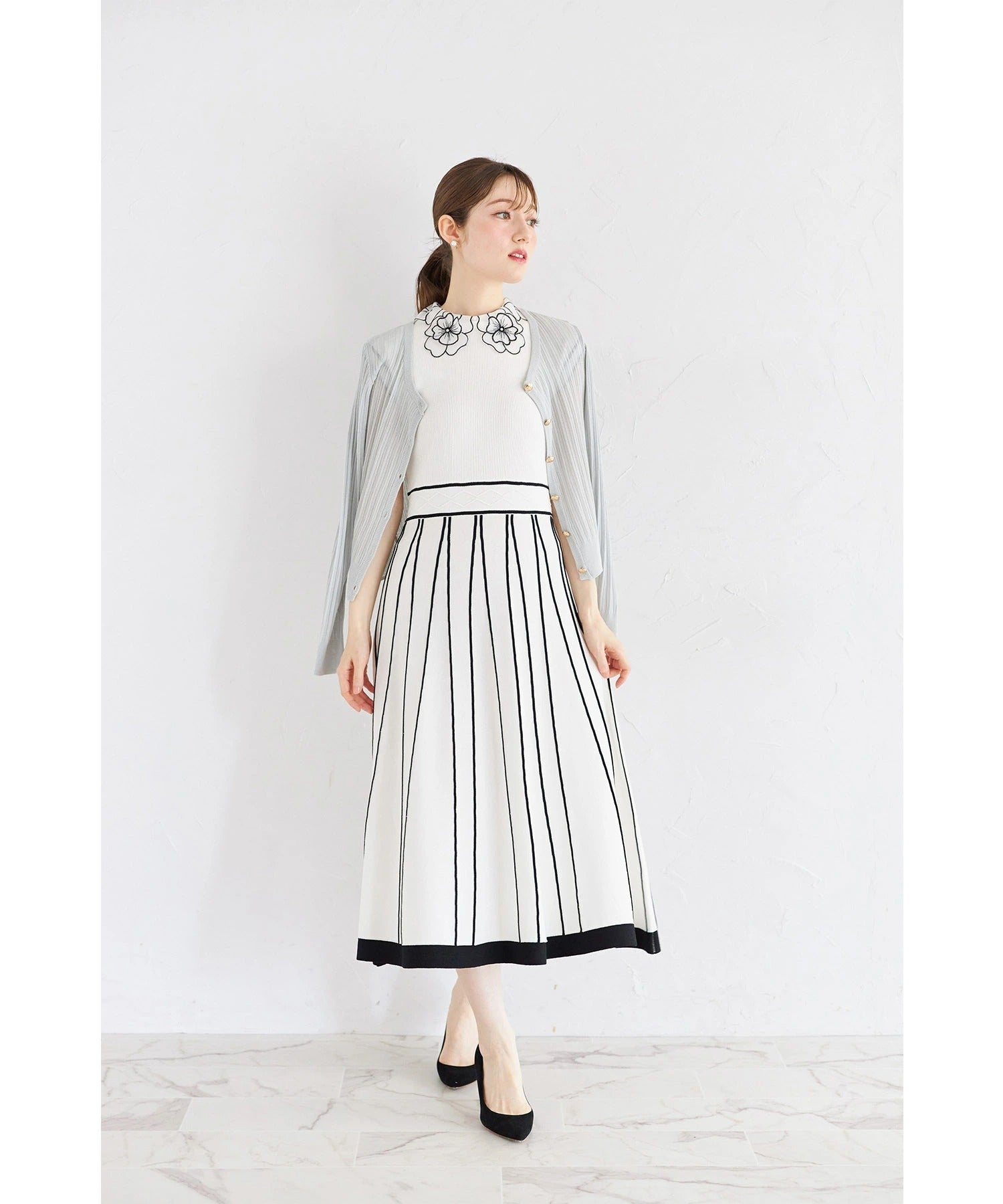 トッコクローゼット tocco closet ラメ透かし編みニットカーディガン グリーン