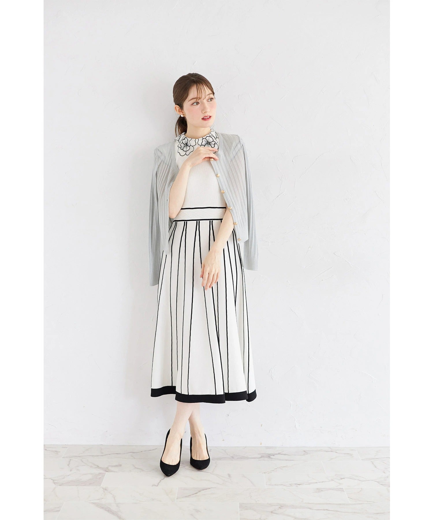 トッコクローゼット tocco closet ラメ透かし編みニットカーディガン グリーン