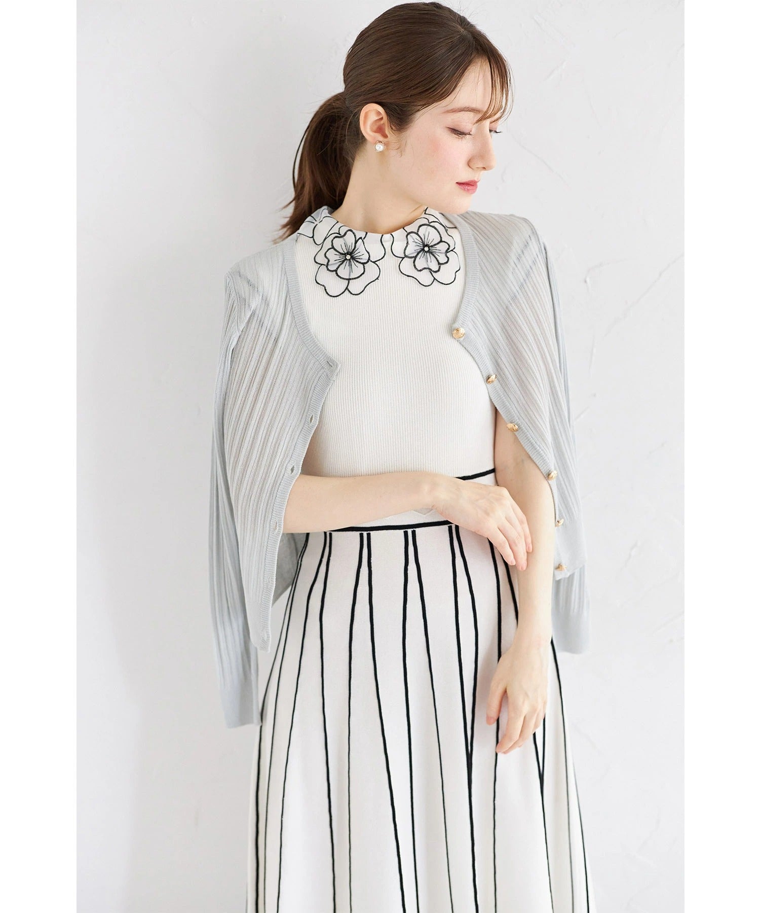 トッコクローゼット tocco closet ラメ透かし編みニットカーディガン グリーン