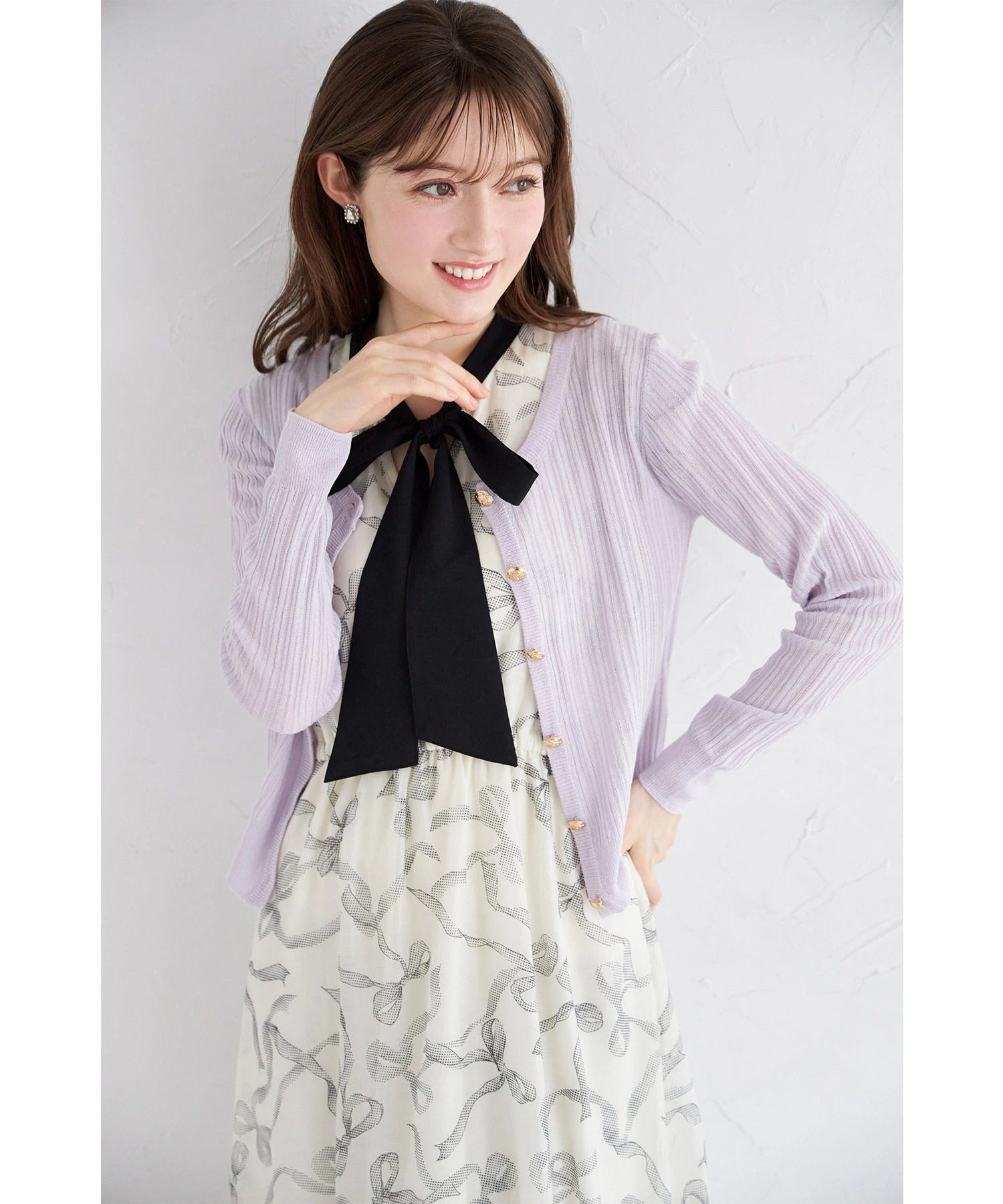 トッコクローゼット tocco closet ラメ透かし編みニットカーディガン パープル