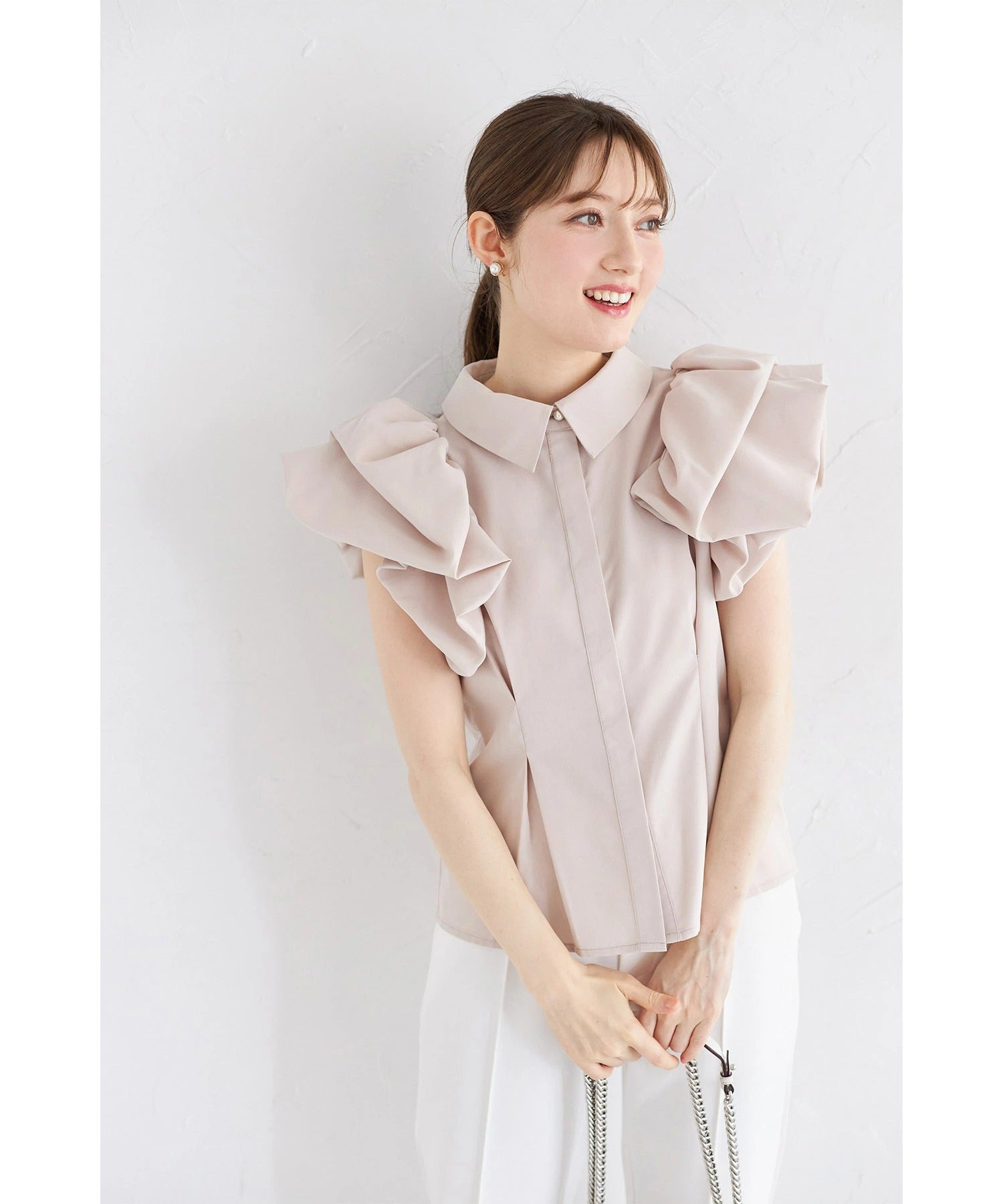 トッコクローゼット tocco closet バルーンウエストタックブラウス ベージュ