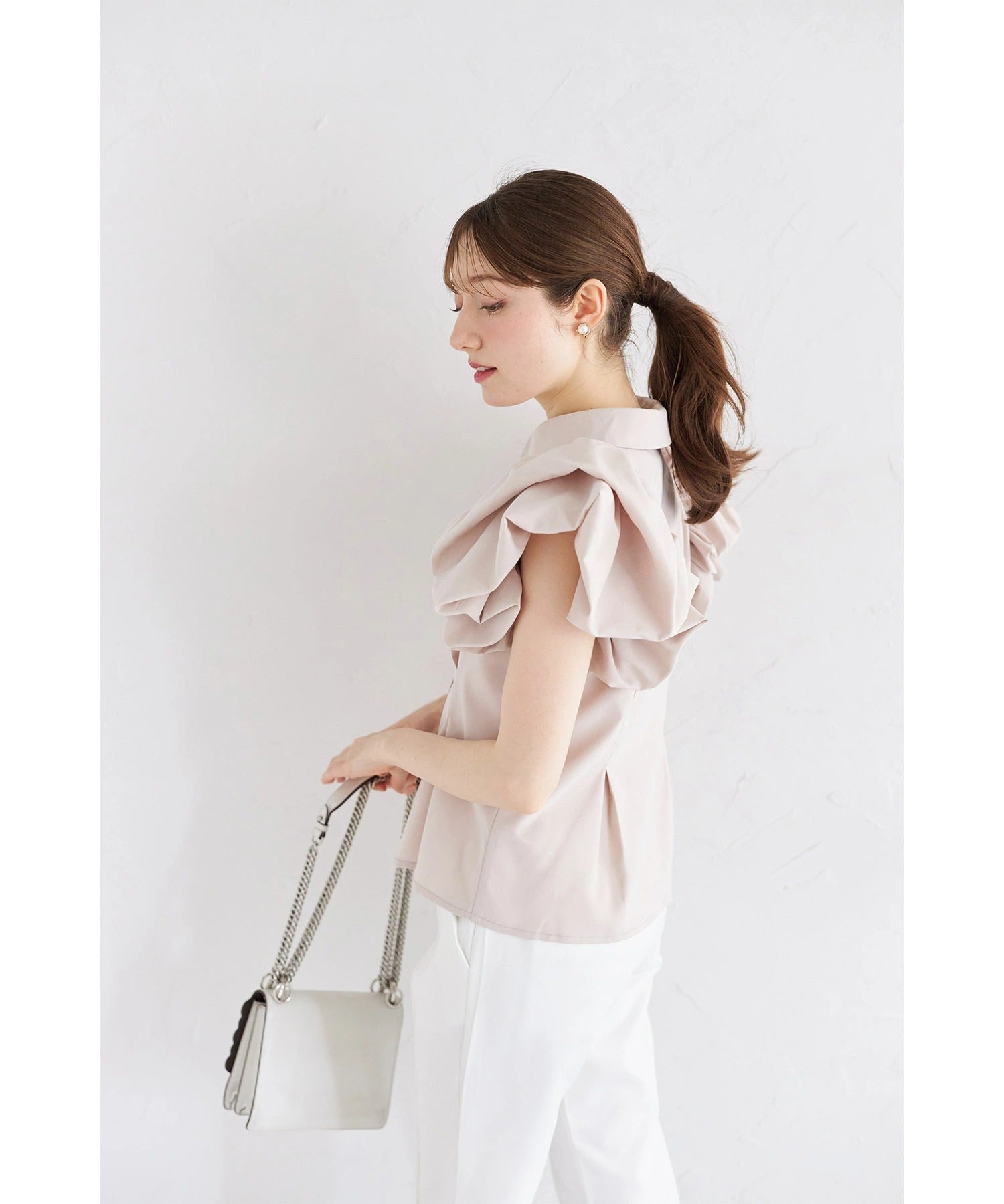トッコクローゼット tocco closet バルーンウエストタックブラウス ベージュ