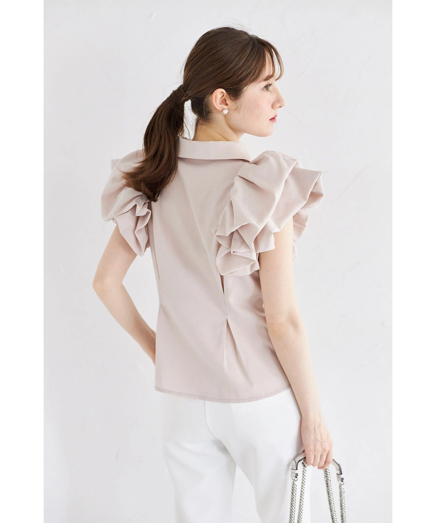 トッコクローゼット tocco closet バルーンウエストタックブラウス ベージュ