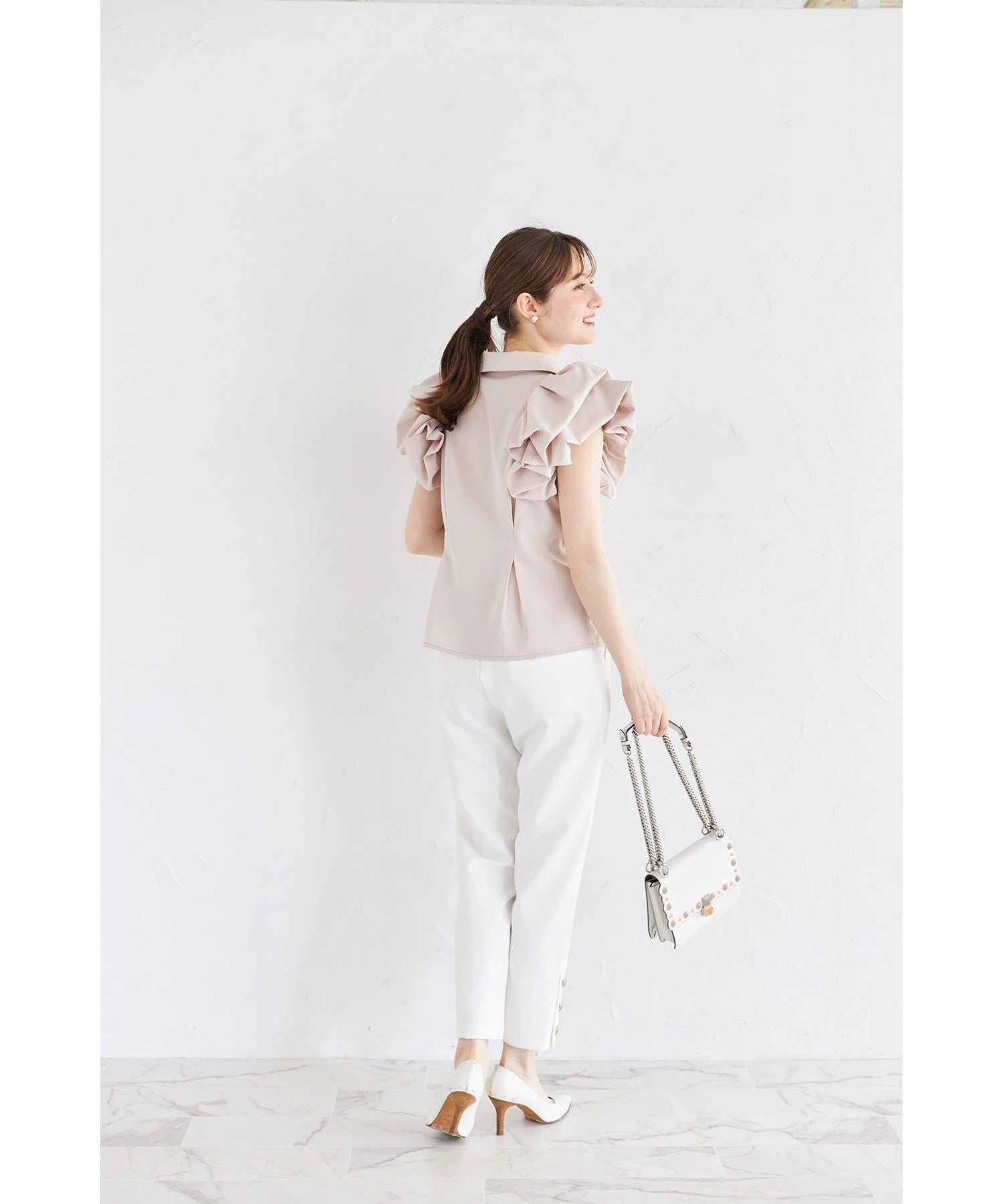 トッコクローゼット tocco closet バルーンウエストタックブラウス ベージュ