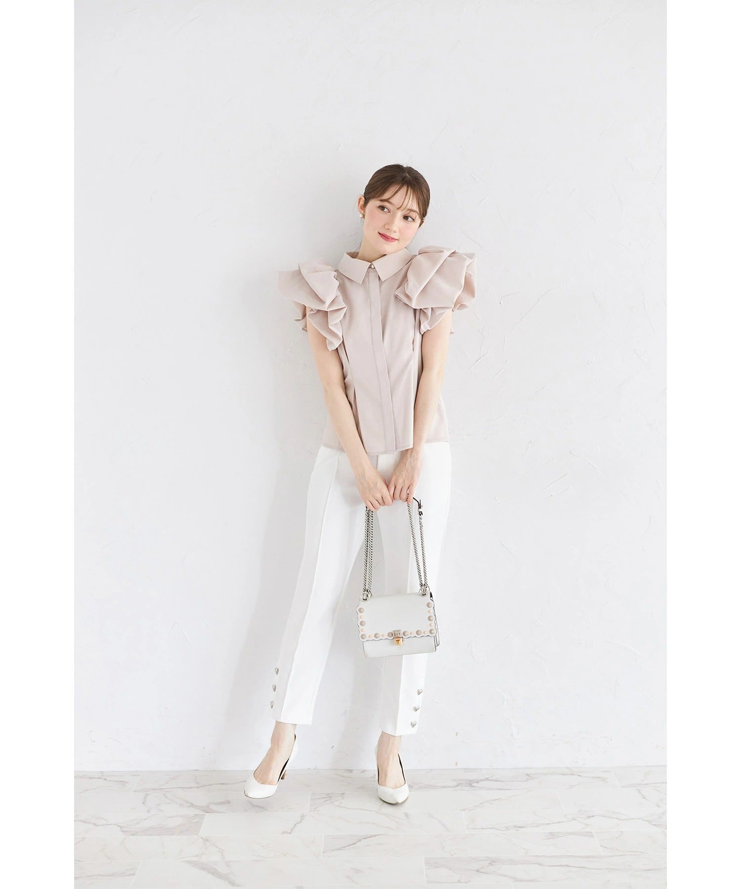 トッコクローゼット tocco closet バルーンウエストタックブラウス ベージュ