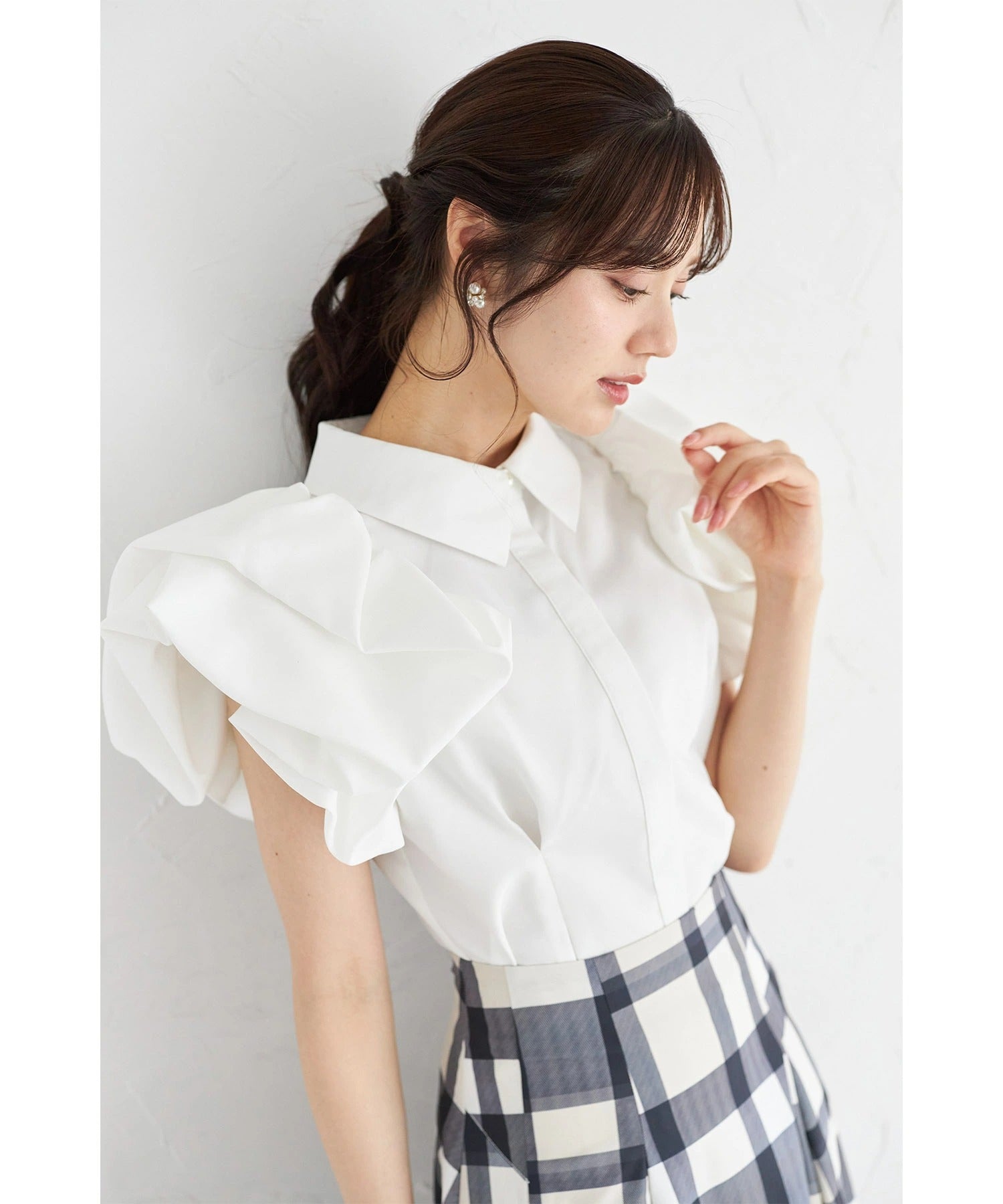 トッコクローゼット tocco closet バルーンウエストタックブラウス ホワイト