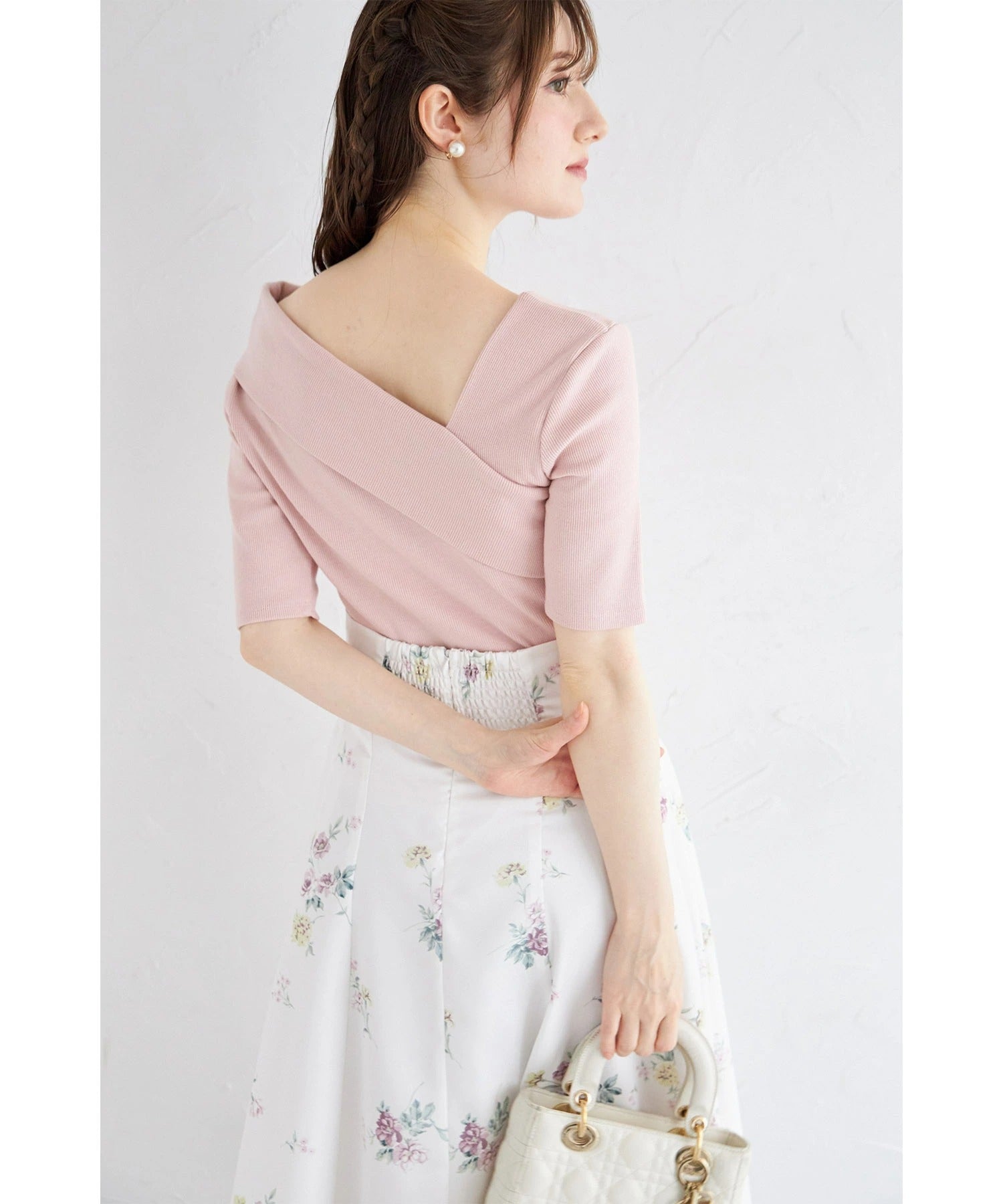 トッコクローゼット tocco closet アシメネックデザインリブカットソープルオーバー ピンク
