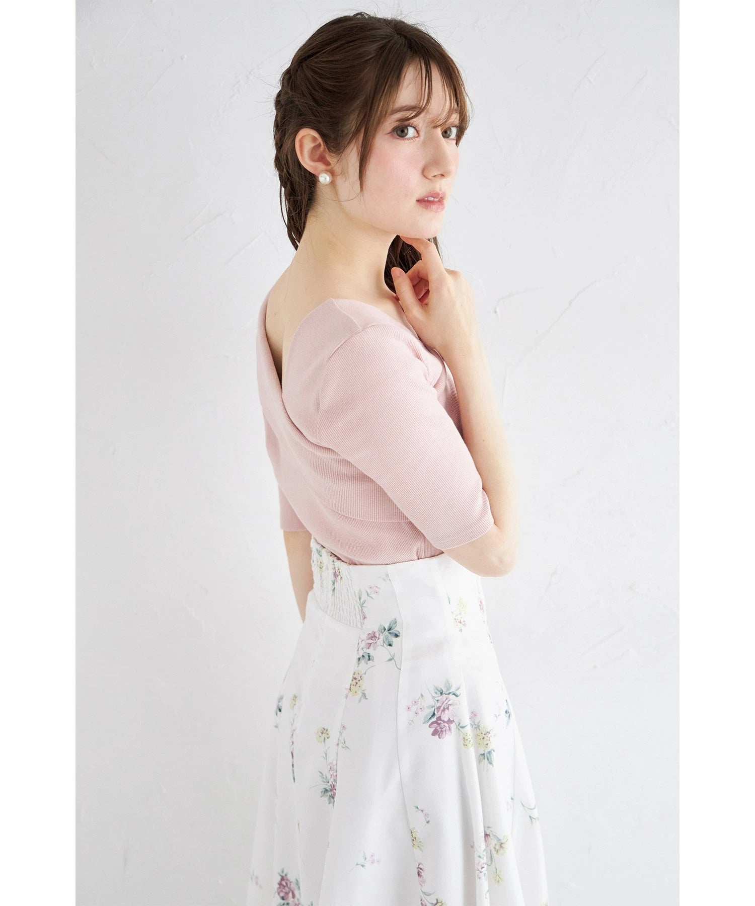 トッコクローゼット tocco closet アシメネックデザインリブカットソープルオーバー ピンク