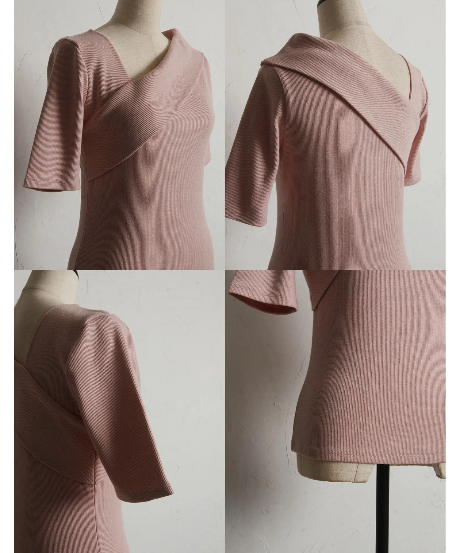 トッコクローゼット tocco closet アシメネックデザインリブカットソープルオーバー ピンク