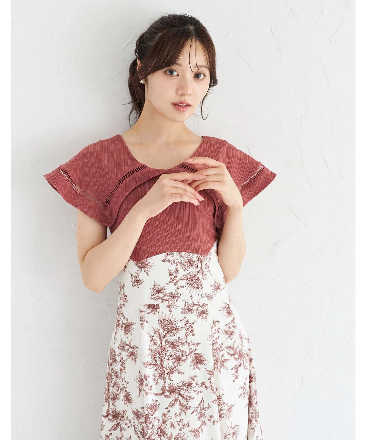 トッコクローゼット tocco closet ビックカラーバックレースアップドッキングワンピース ピンク