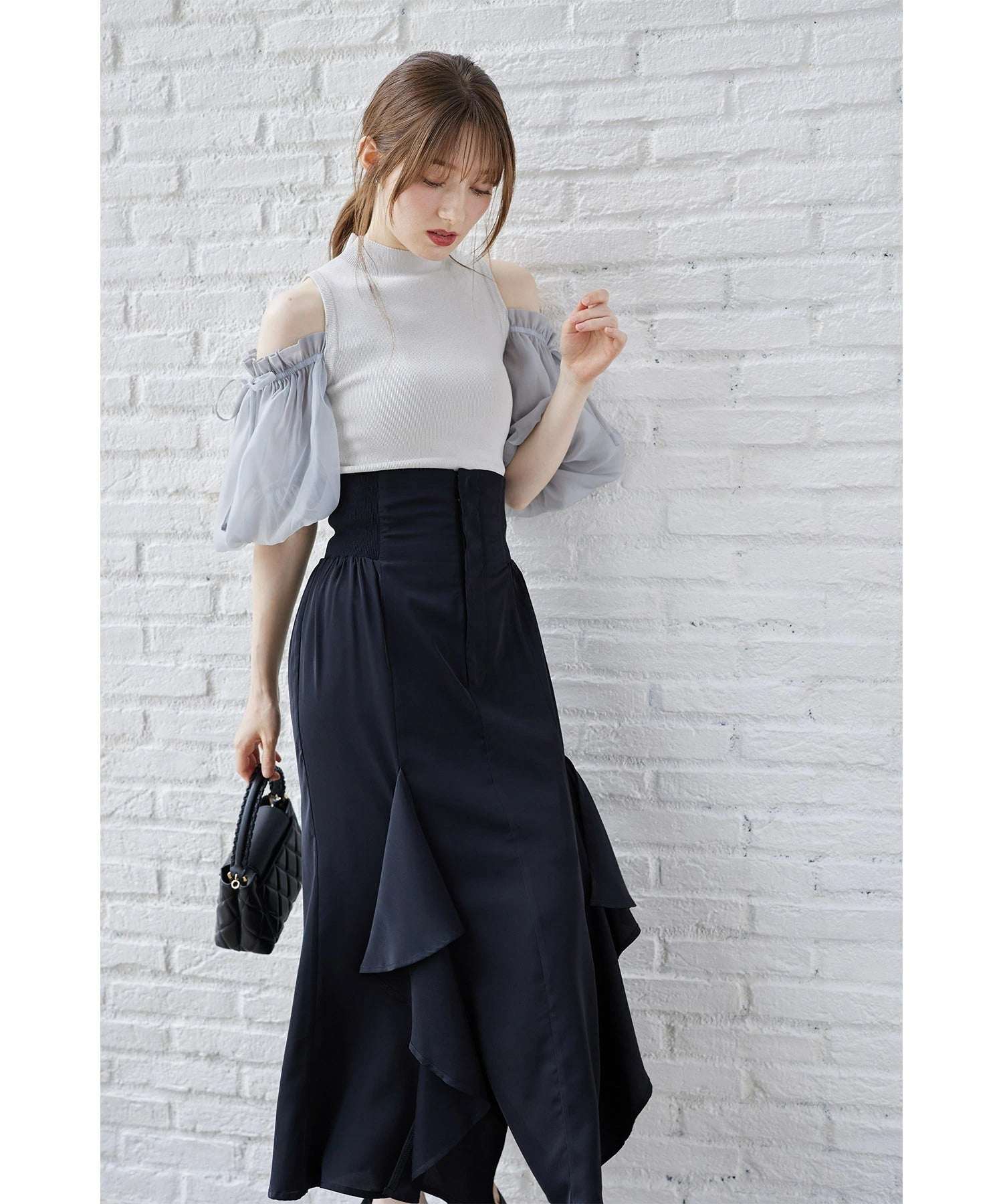 Tocco Closet Back Lace-Up Ruffle Frill Mermaid Skirt