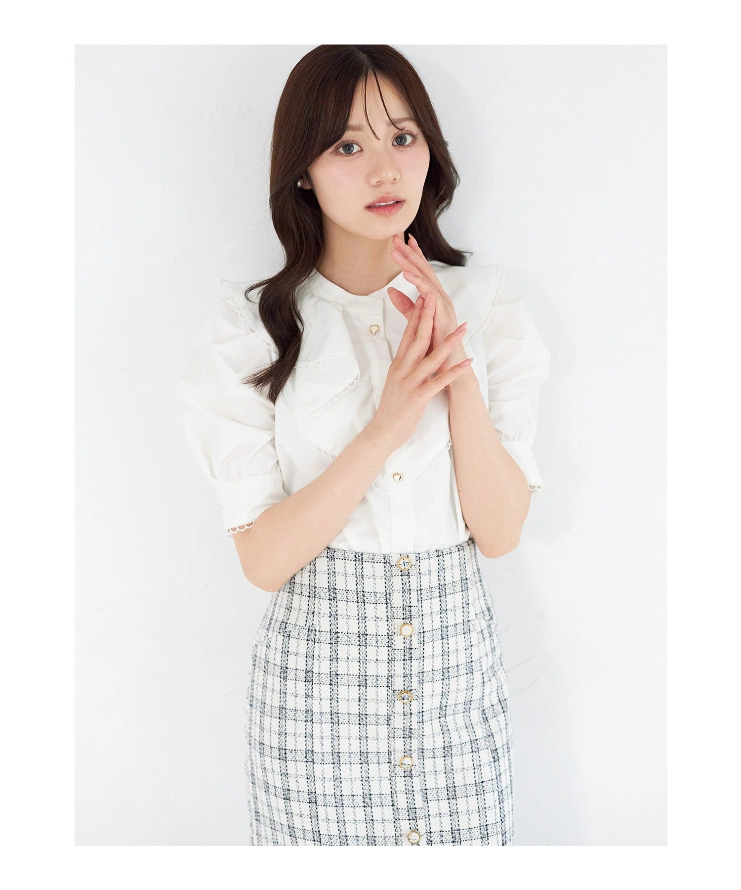 トッコクローゼット tocco closet 3WAYウエストリボン付きツイード切り替えスカート ホワイト