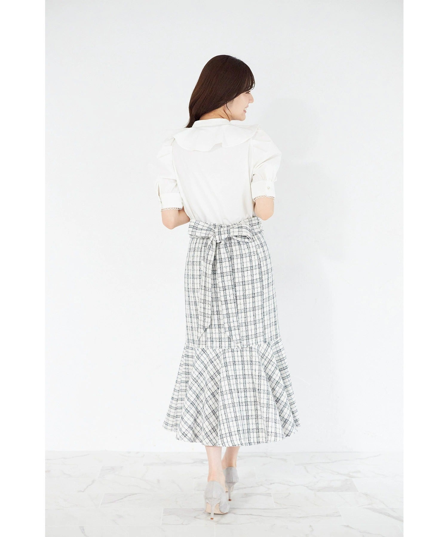 トッコクローゼット tocco closet 3WAYウエストリボン付きツイード切り替えスカート ホワイト