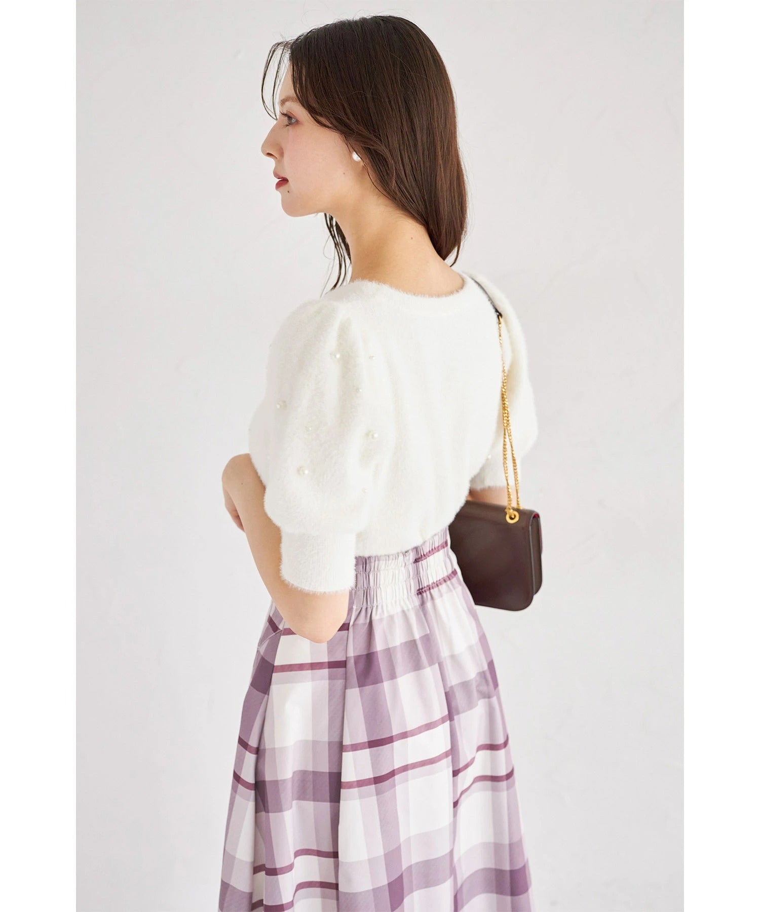 トッコクローゼット tocco closet パール付き半袖シャギーニットプルオーバー ホワイト