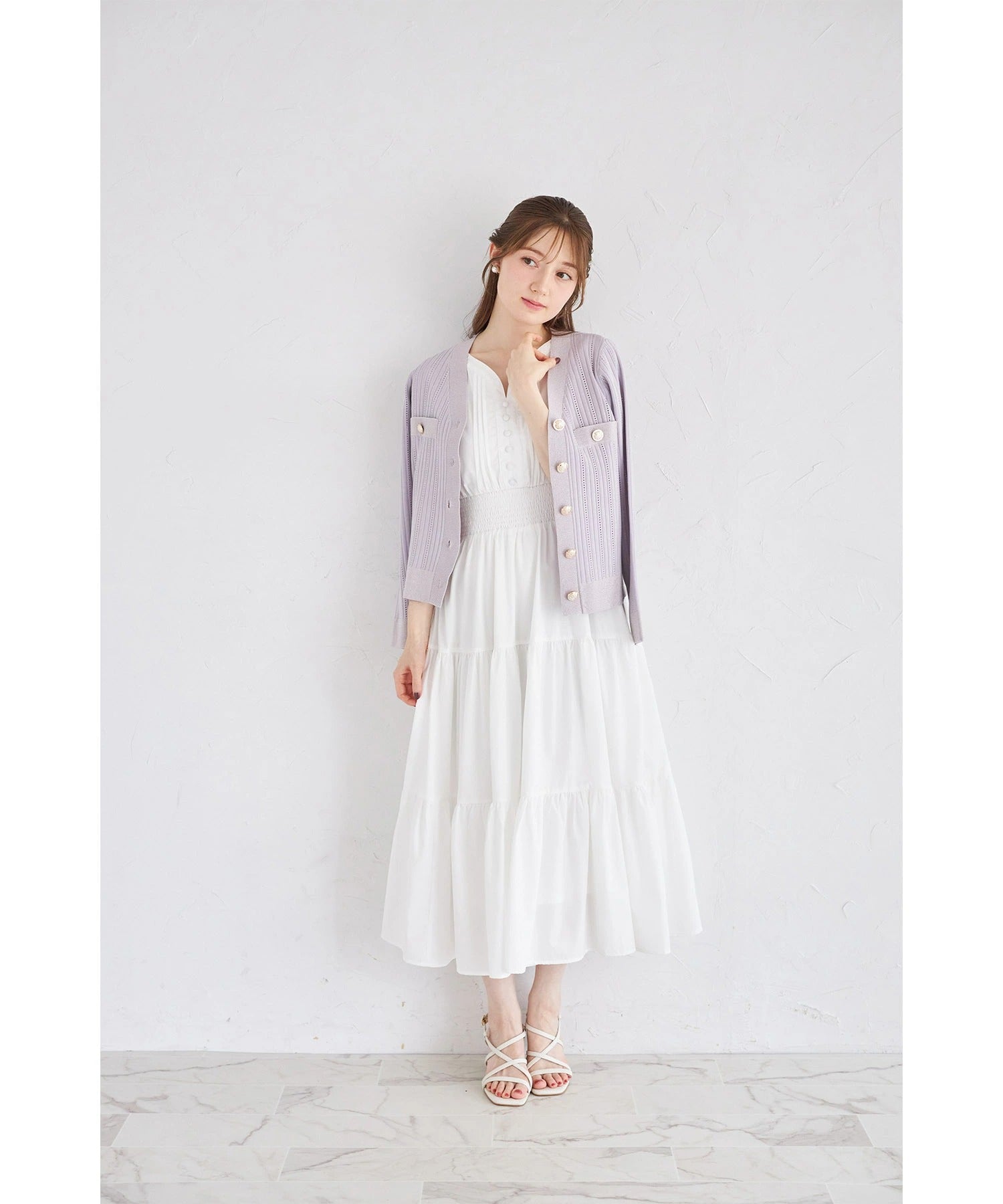 トッコクローゼット tocco closet 透かし編み切り替えラメニットカーディガン パープル