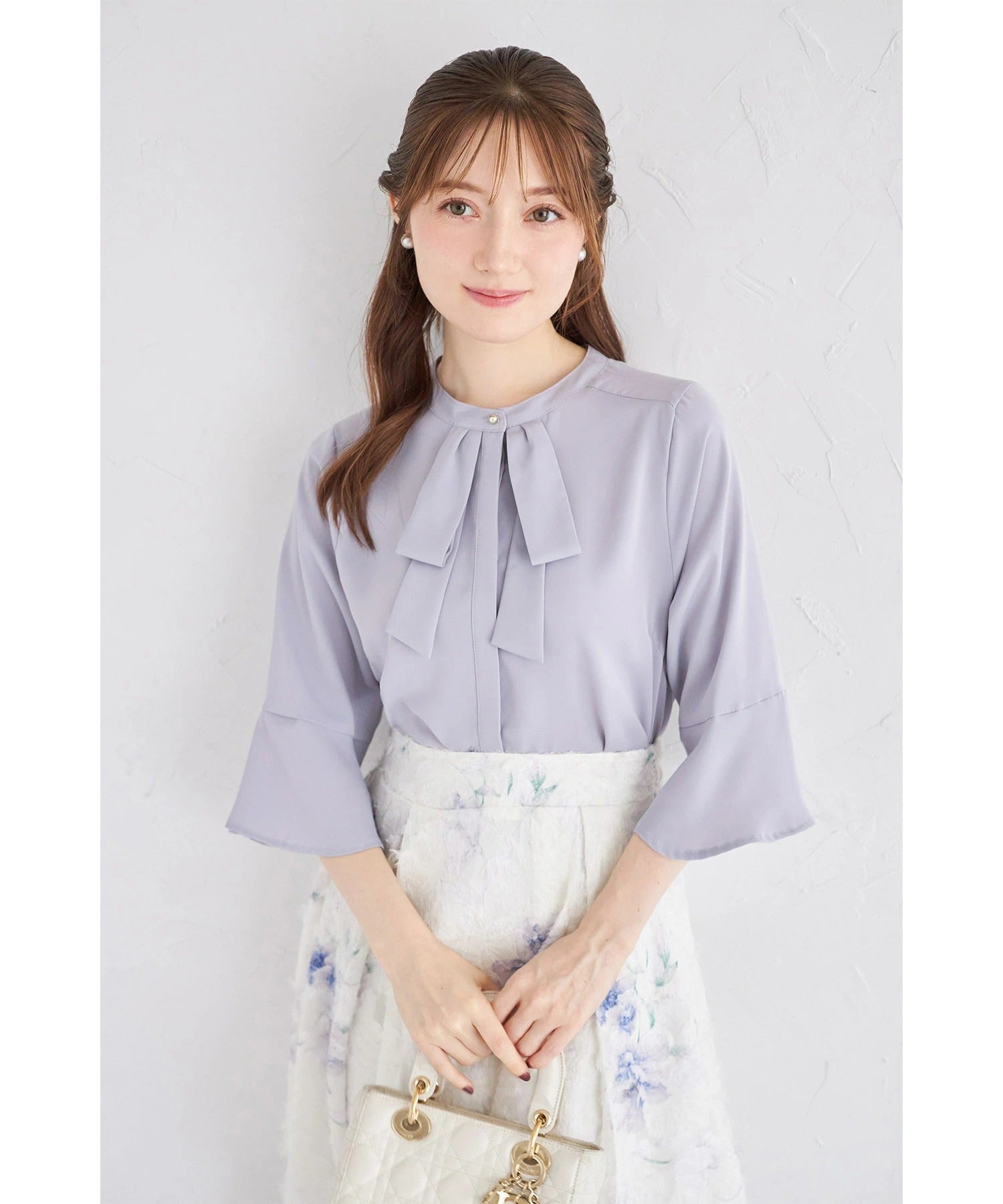 トッコクローゼット tocco closet フレアスリーブリボンボウタイブラウス ブルー