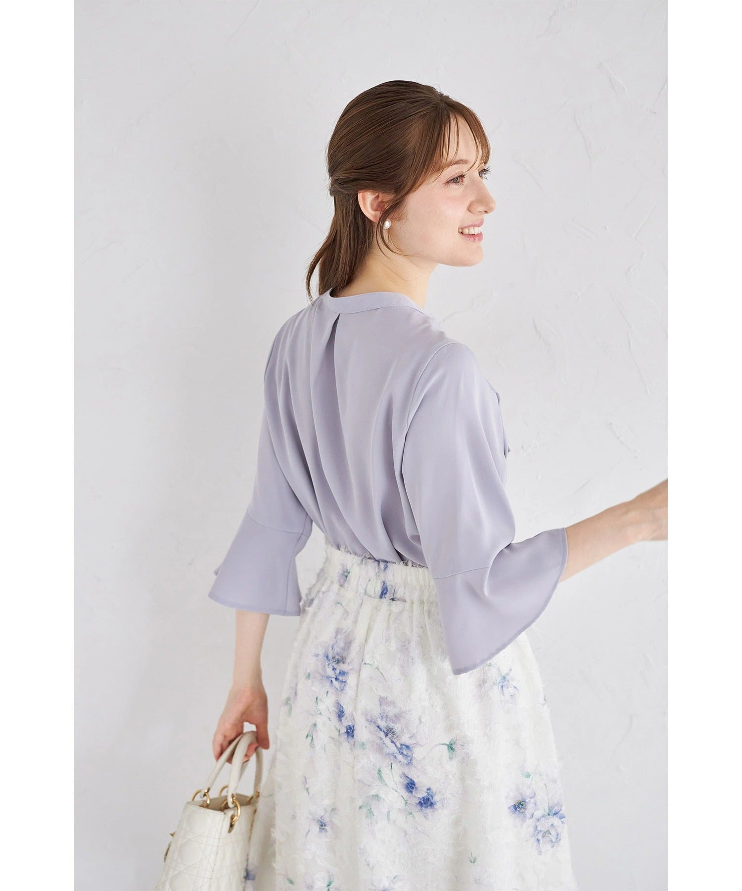 トッコクローゼット tocco closet フレアスリーブリボンボウタイブラウス ブルー