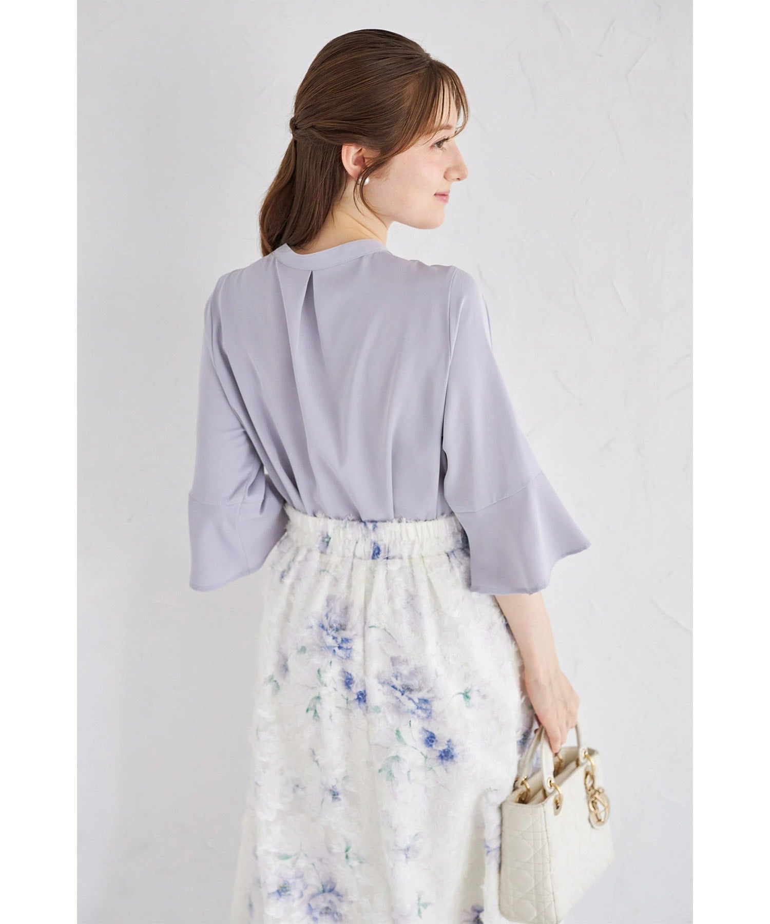 トッコクローゼット tocco closet フレアスリーブリボンボウタイブラウス ブルー