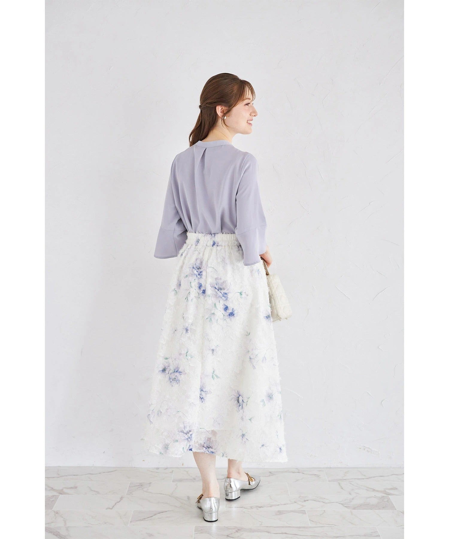 トッコクローゼット tocco closet フレアスリーブリボンボウタイブラウス ブルー