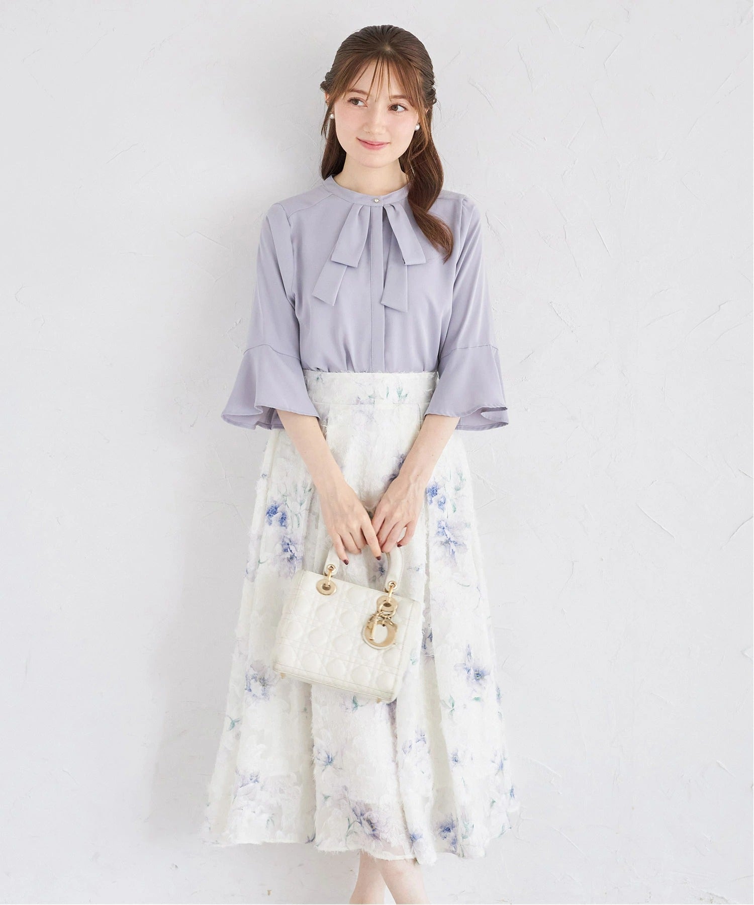 トッコクローゼット tocco closet フレアスリーブリボンボウタイブラウス ブルー
