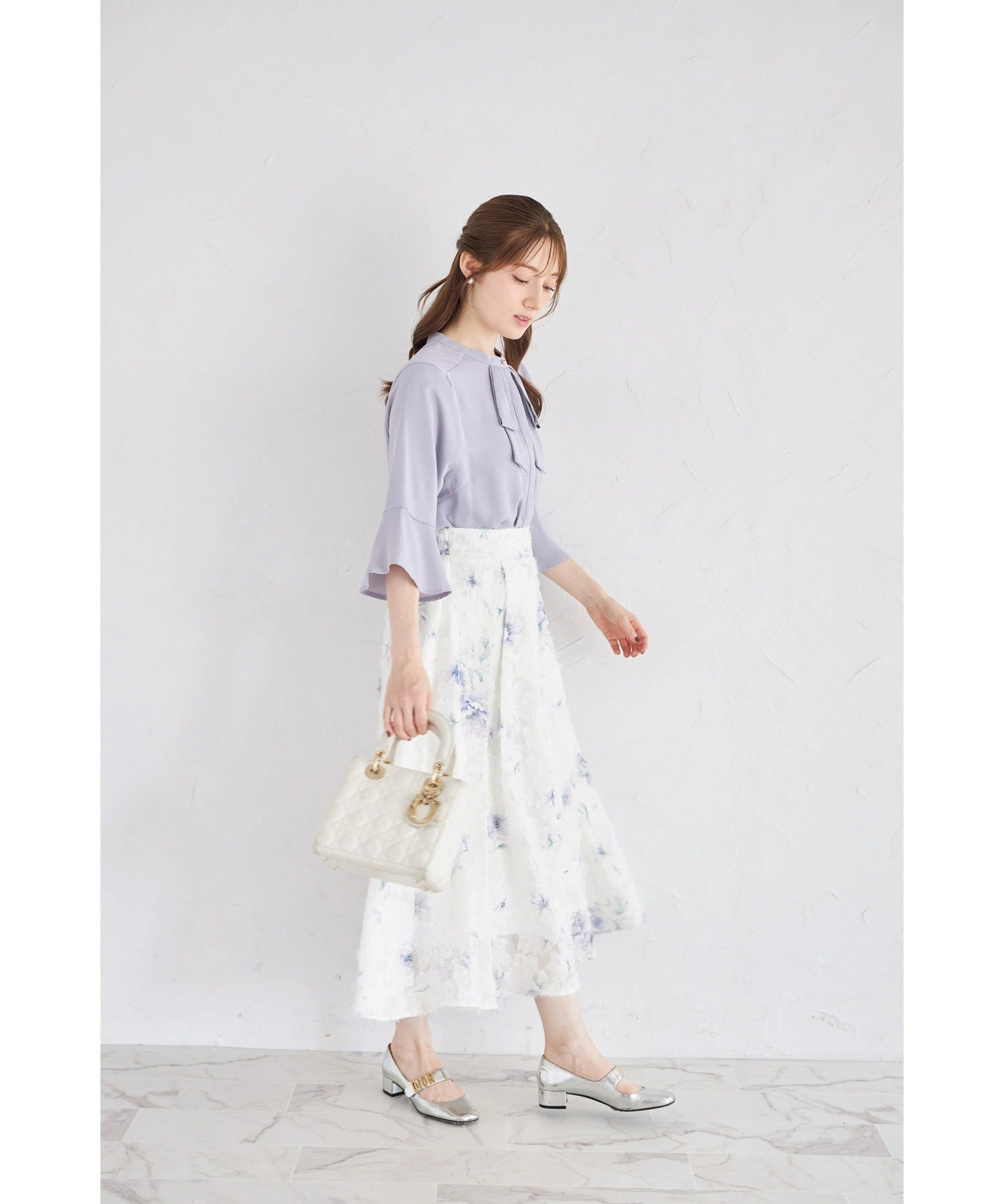 トッコクローゼット tocco closet フレアスリーブリボンボウタイブラウス ブルー