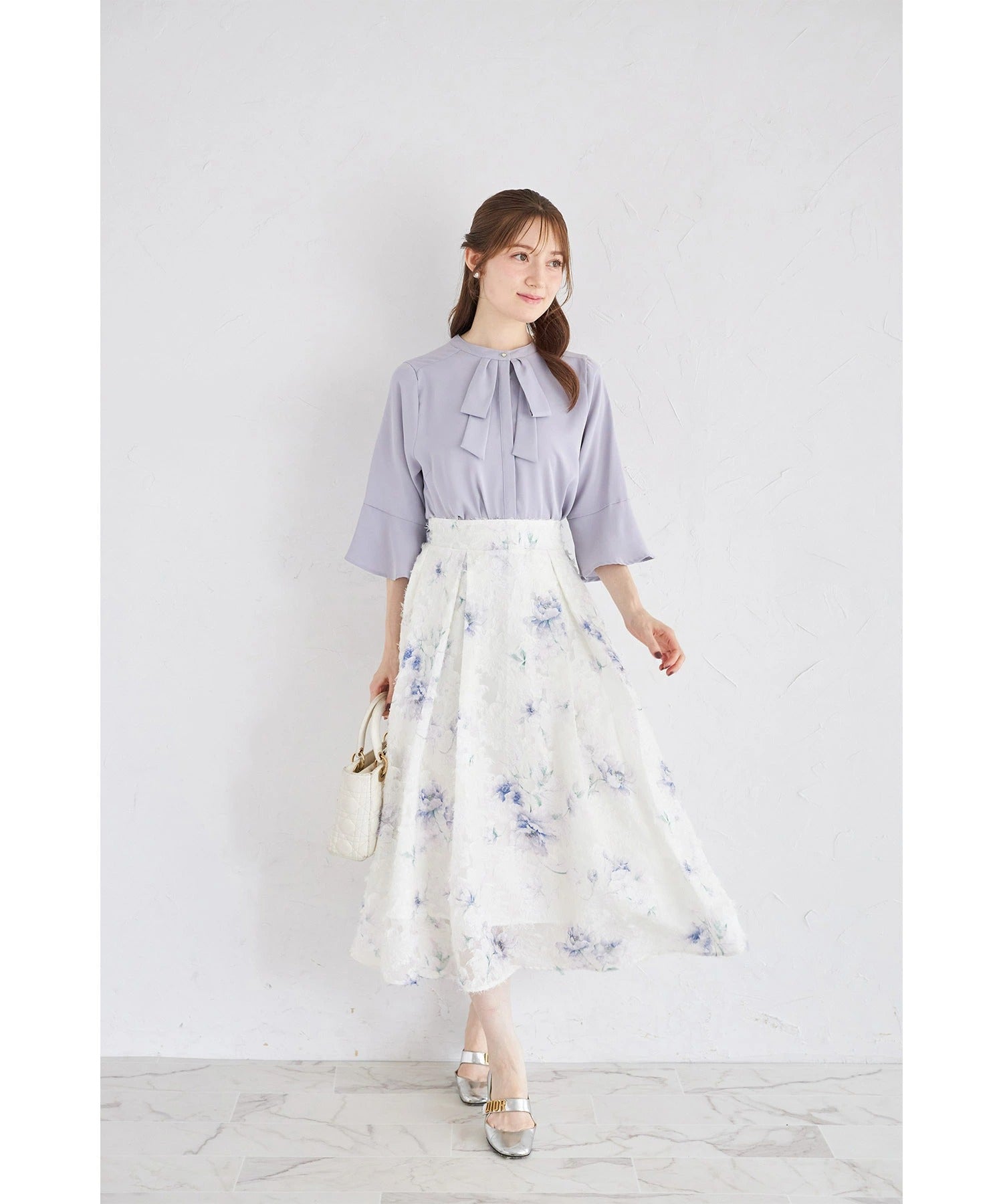 トッコクローゼット tocco closet フレアスリーブリボンボウタイブラウス ブルー