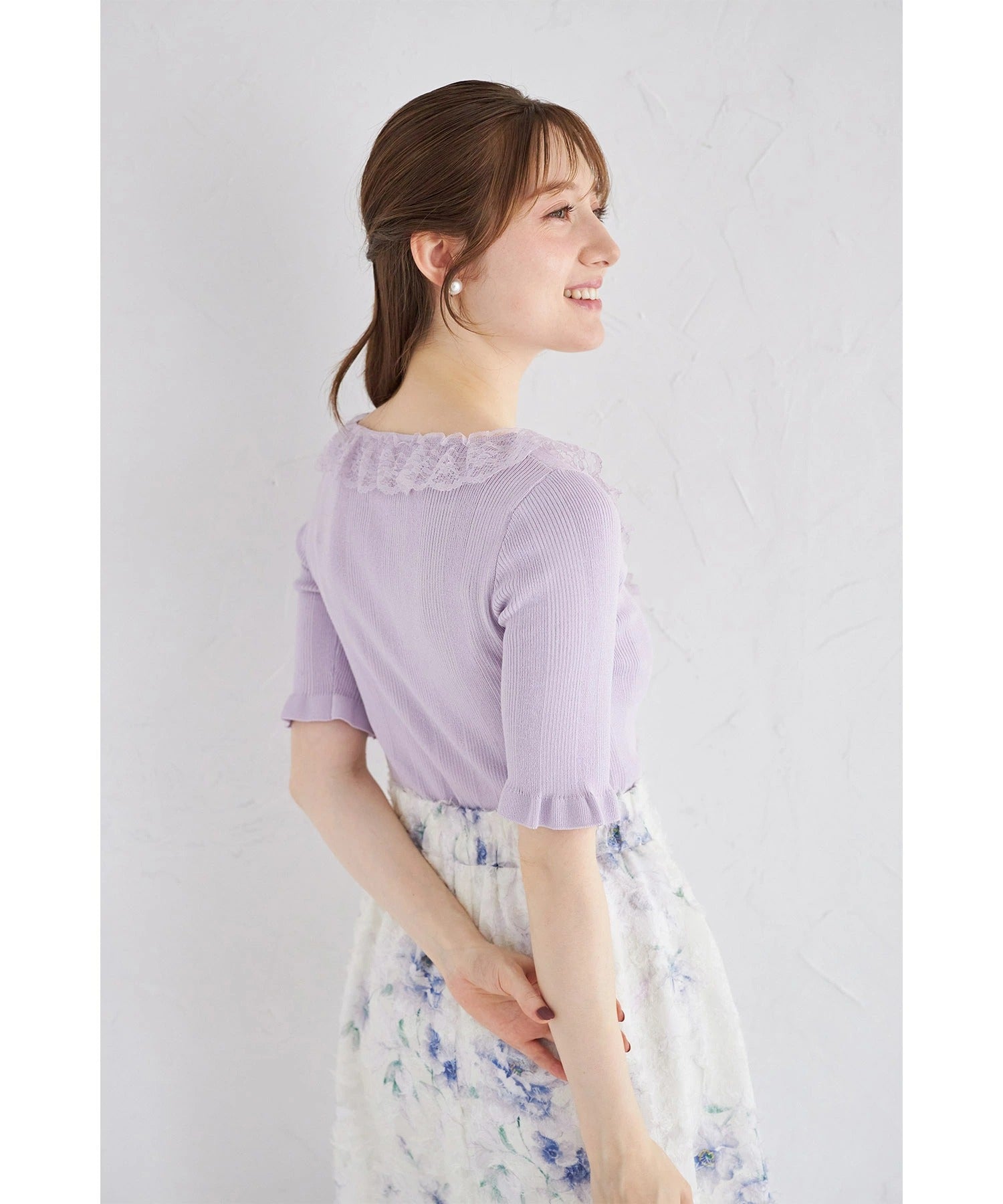 トッコクローゼット tocco closet スクエアネックレースフリルニットプルオーバー パープル