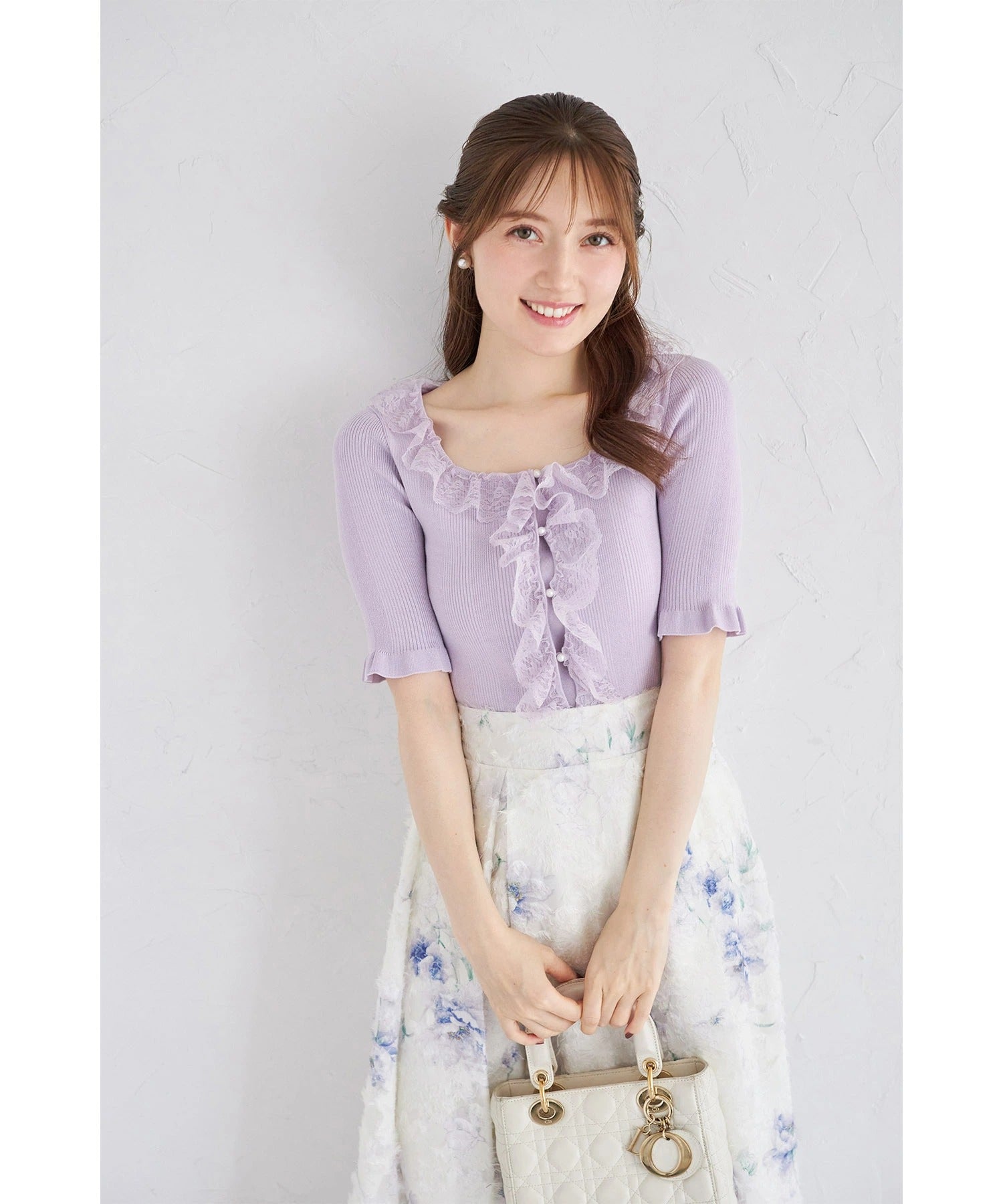 トッコクローゼット tocco closet スクエアネックレースフリルニットプルオーバー パープル