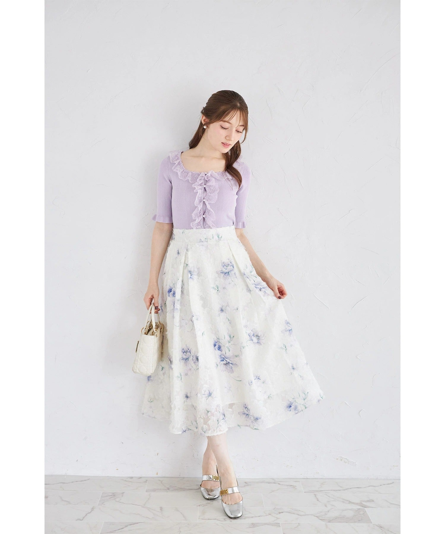 トッコクローゼット tocco closet スクエアネックレースフリルニットプルオーバー パープル