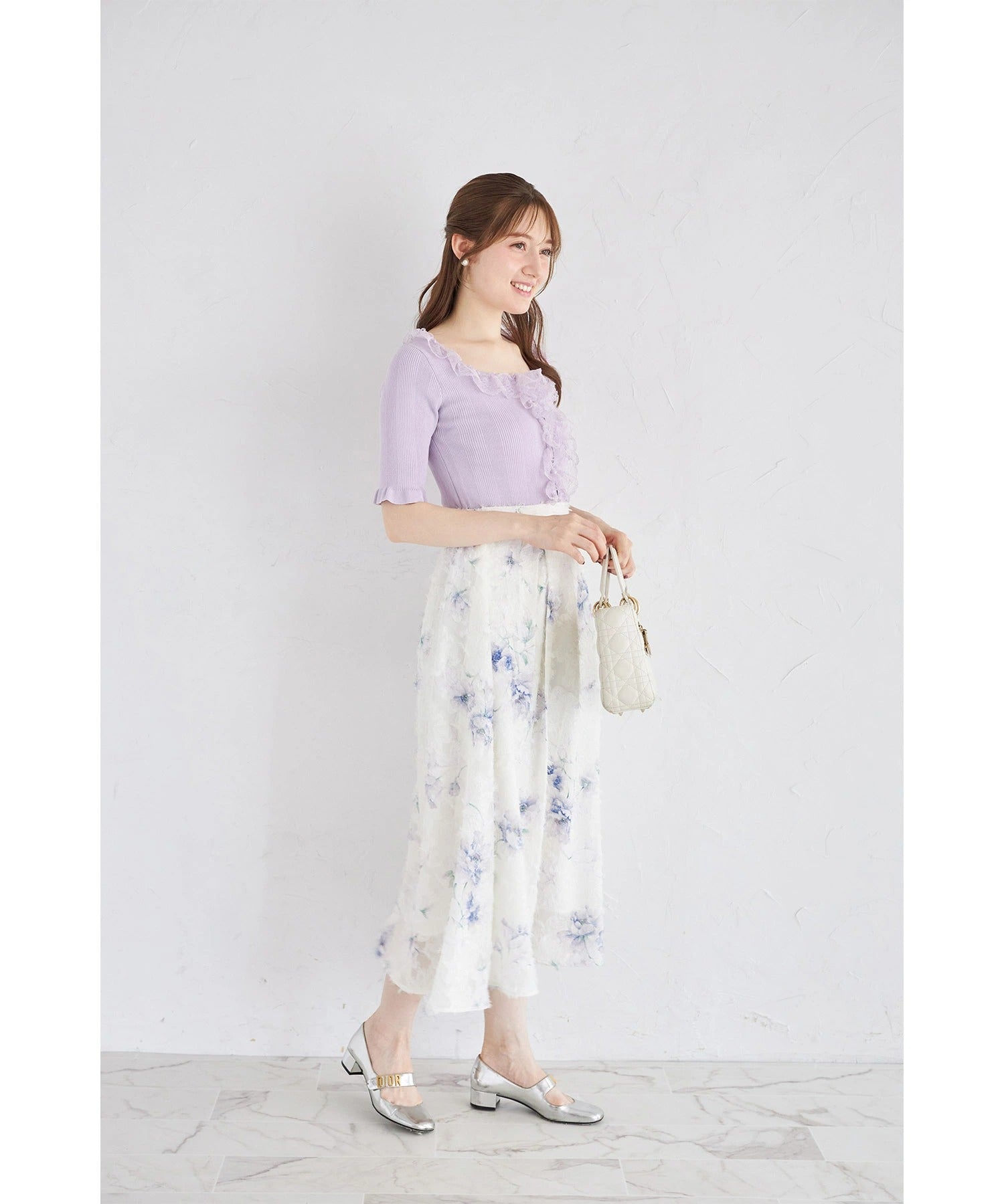 トッコクローゼット tocco closet スクエアネックレースフリルニットプルオーバー パープル