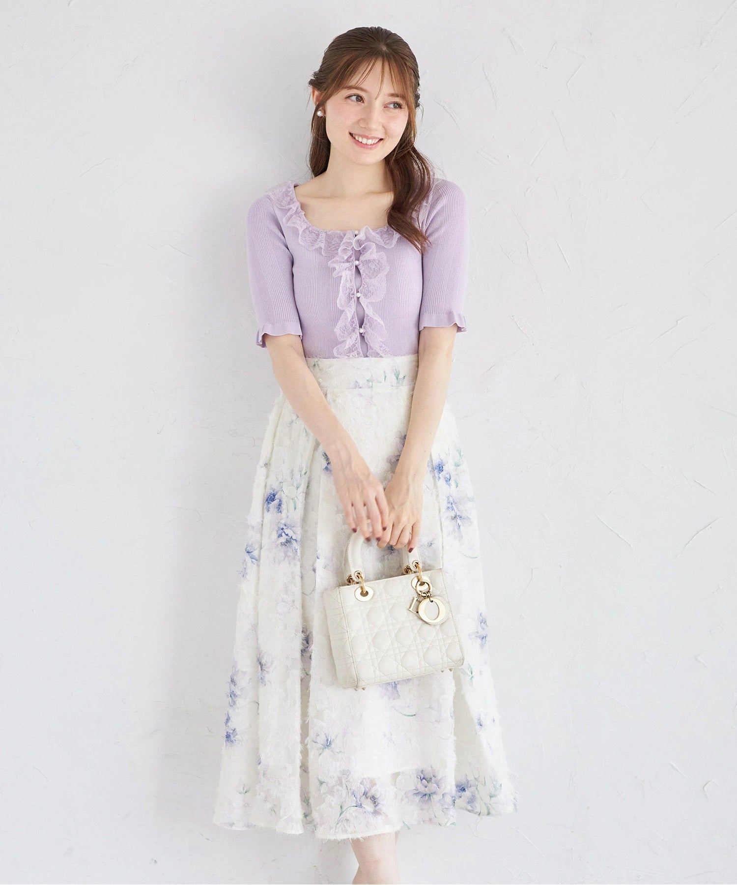 トッコクローゼット tocco closet スクエアネックレースフリルニットプルオーバー パープル