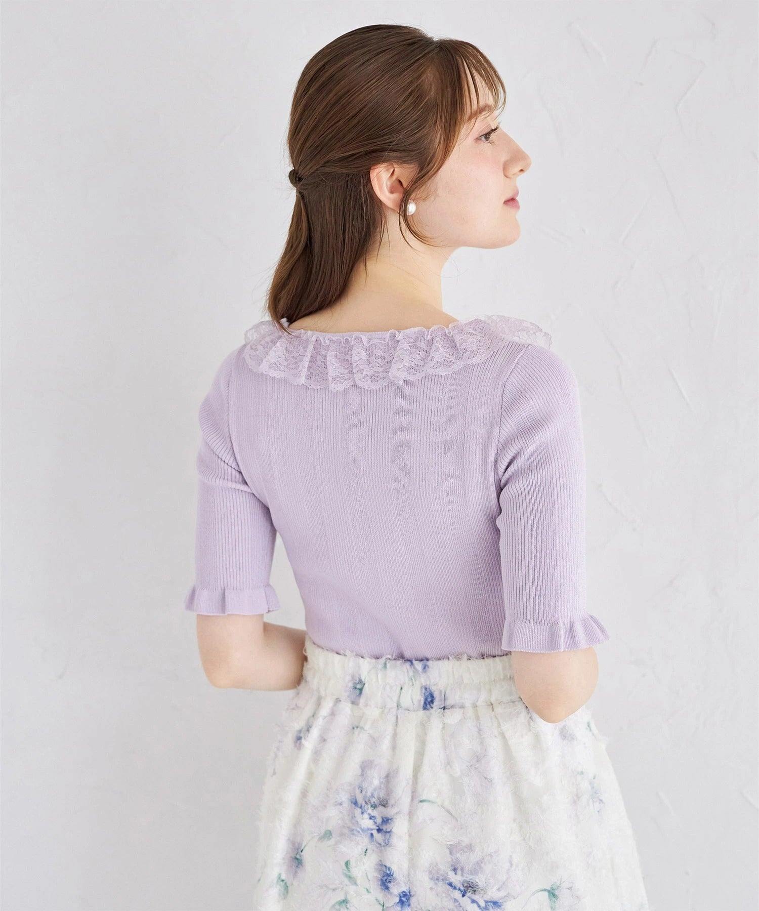 トッコクローゼット tocco closet スクエアネックレースフリルニットプルオーバー パープル