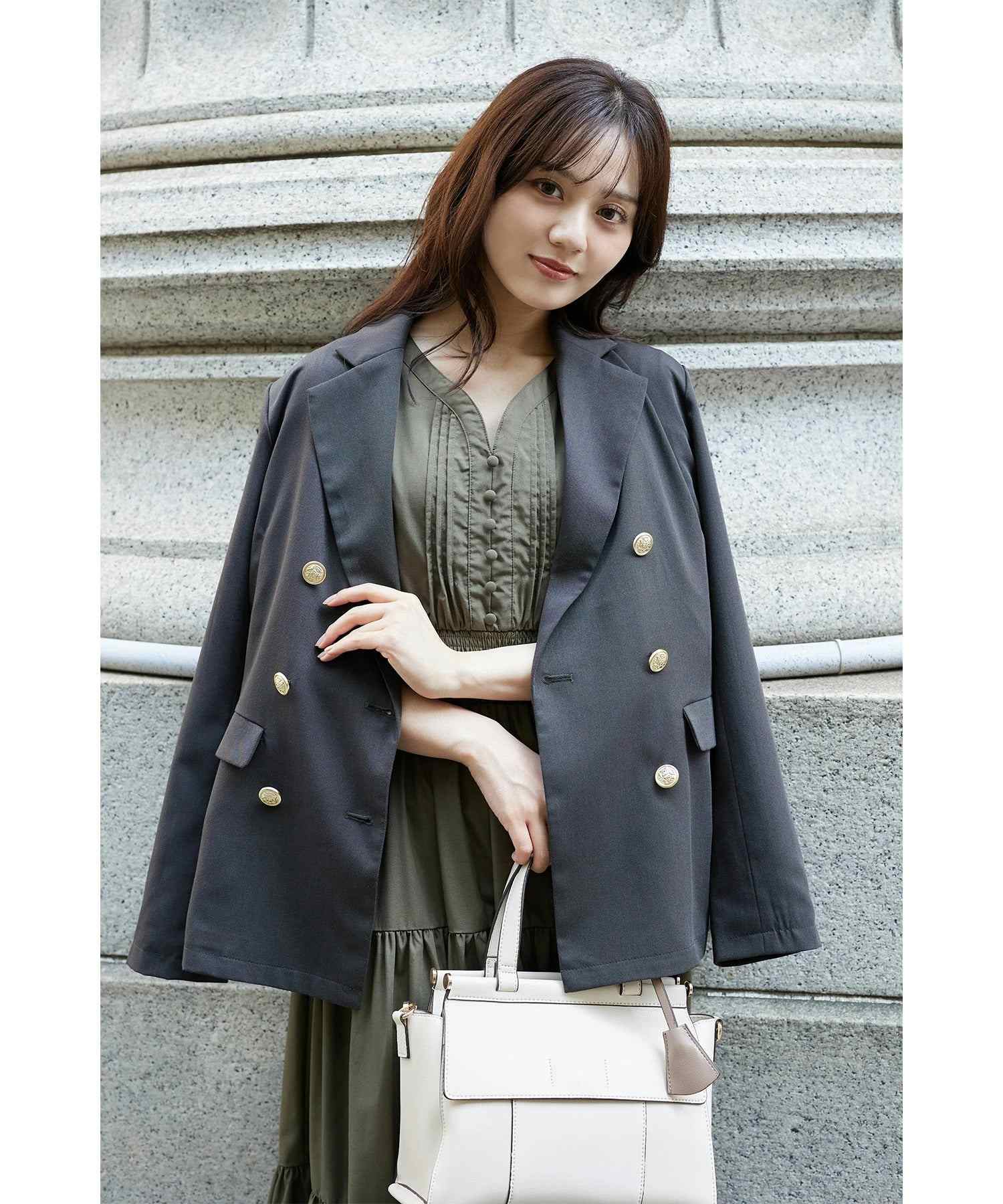 トッコクローゼット tocco closet エムブレムボタンダブルジャケット ブラック