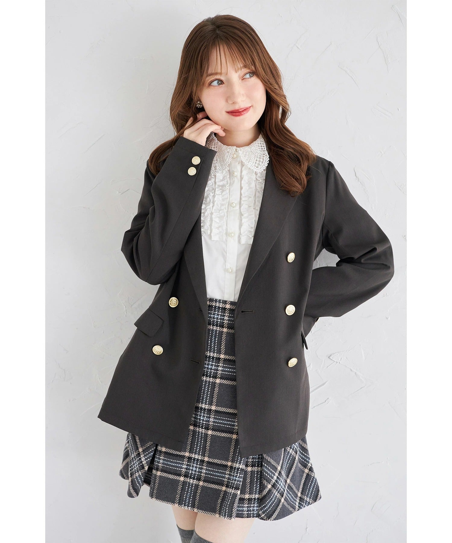 トッコクローゼット tocco closet エムブレムボタンダブルジャケット ブラック