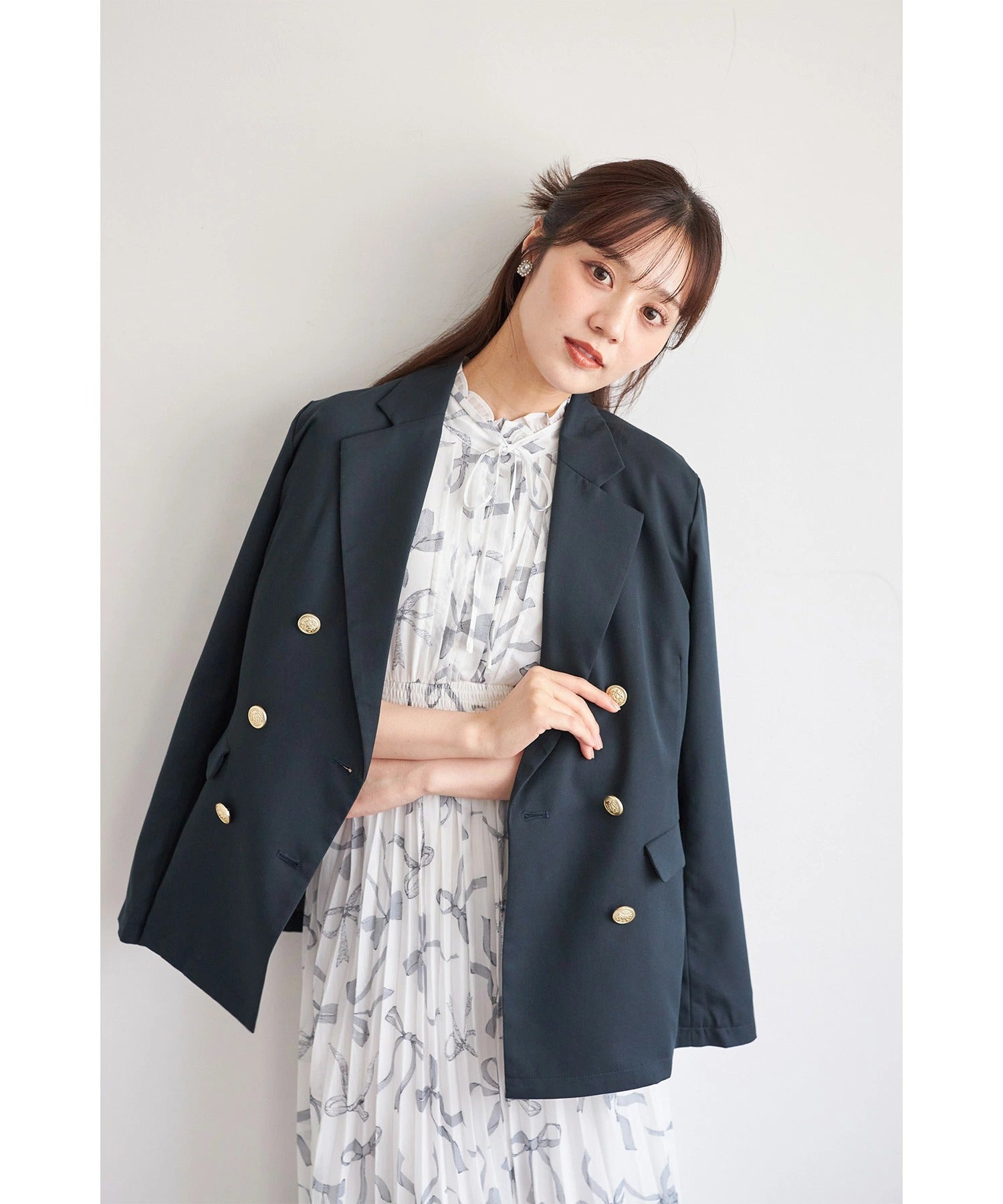 トッコクローゼット tocco closet エムブレムボタンダブルジャケット ネイビー