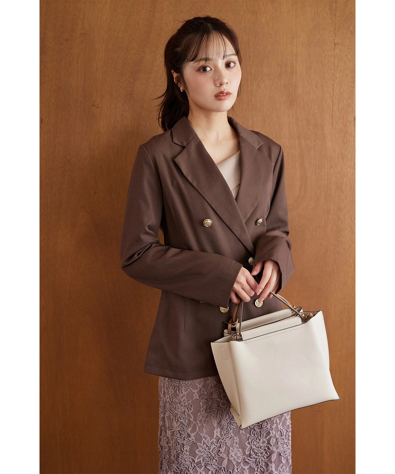 トッコクローゼット tocco closet エムブレムボタンダブルジャケット ブラウン