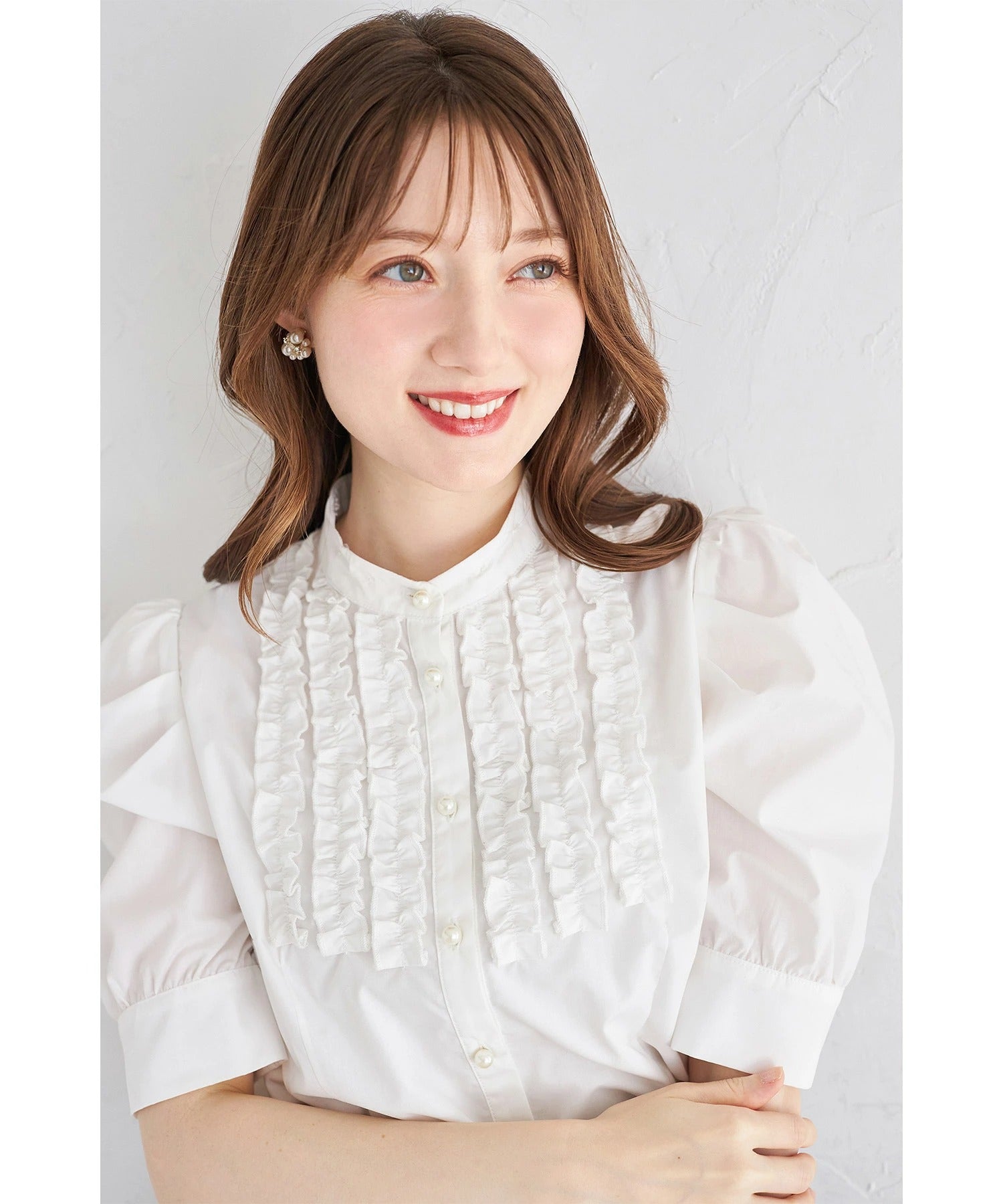 トッコクローゼット tocco closet 2WAYレース襟付きパール釦フリルブラウス ホワイト