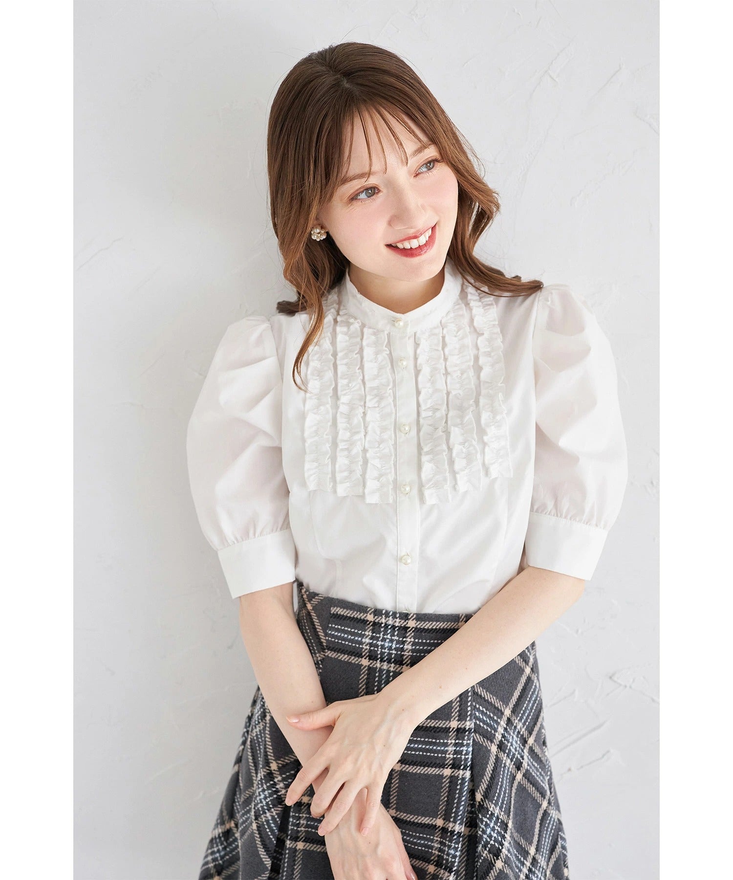 トッコクローゼット tocco closet 2WAYレース襟付きパール釦フリルブラウス ホワイト