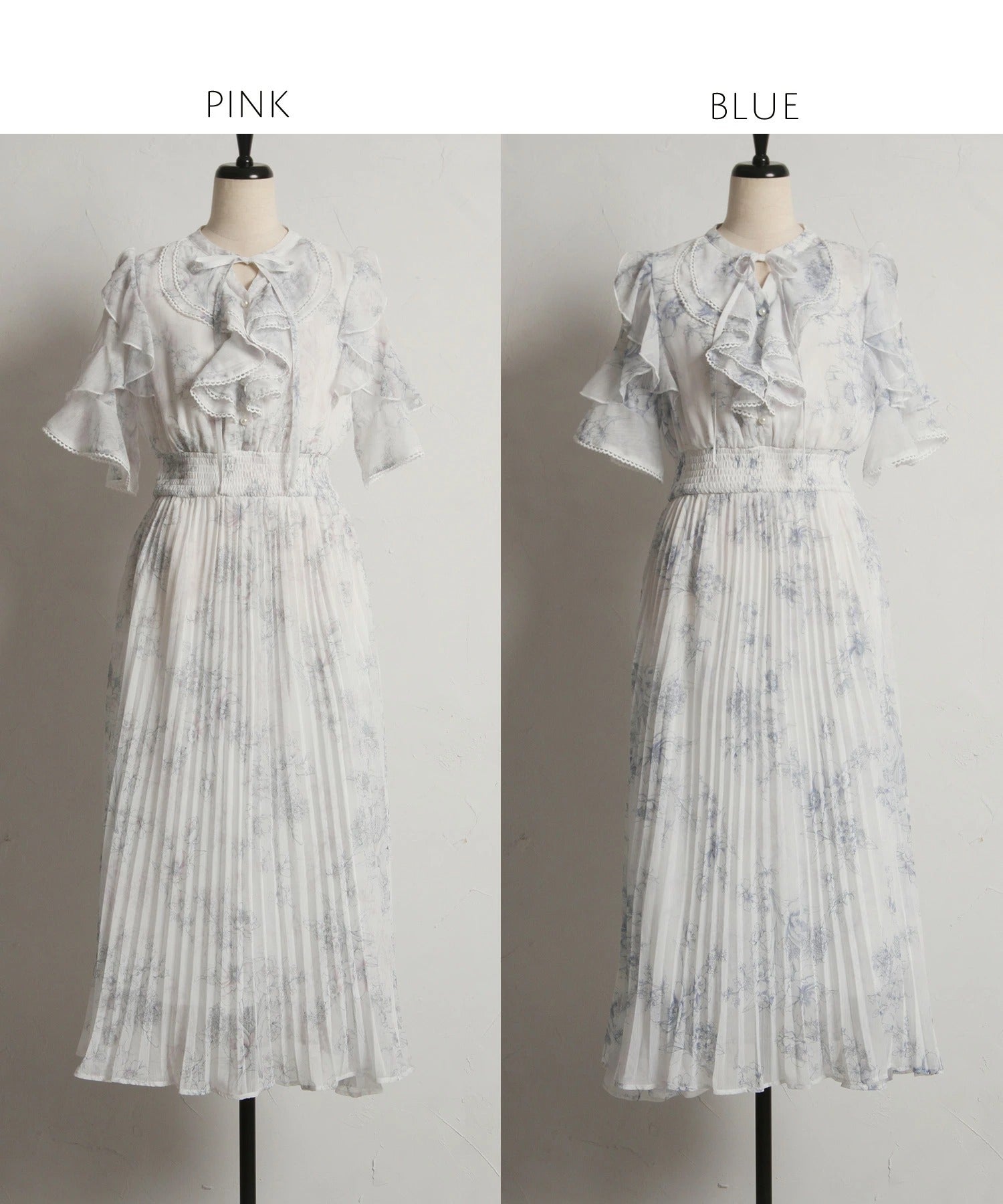 トッコクローゼット tocco closet リボン付きラッフルフリル×ピコレースフラワープリントプリーツワンピース ピンク