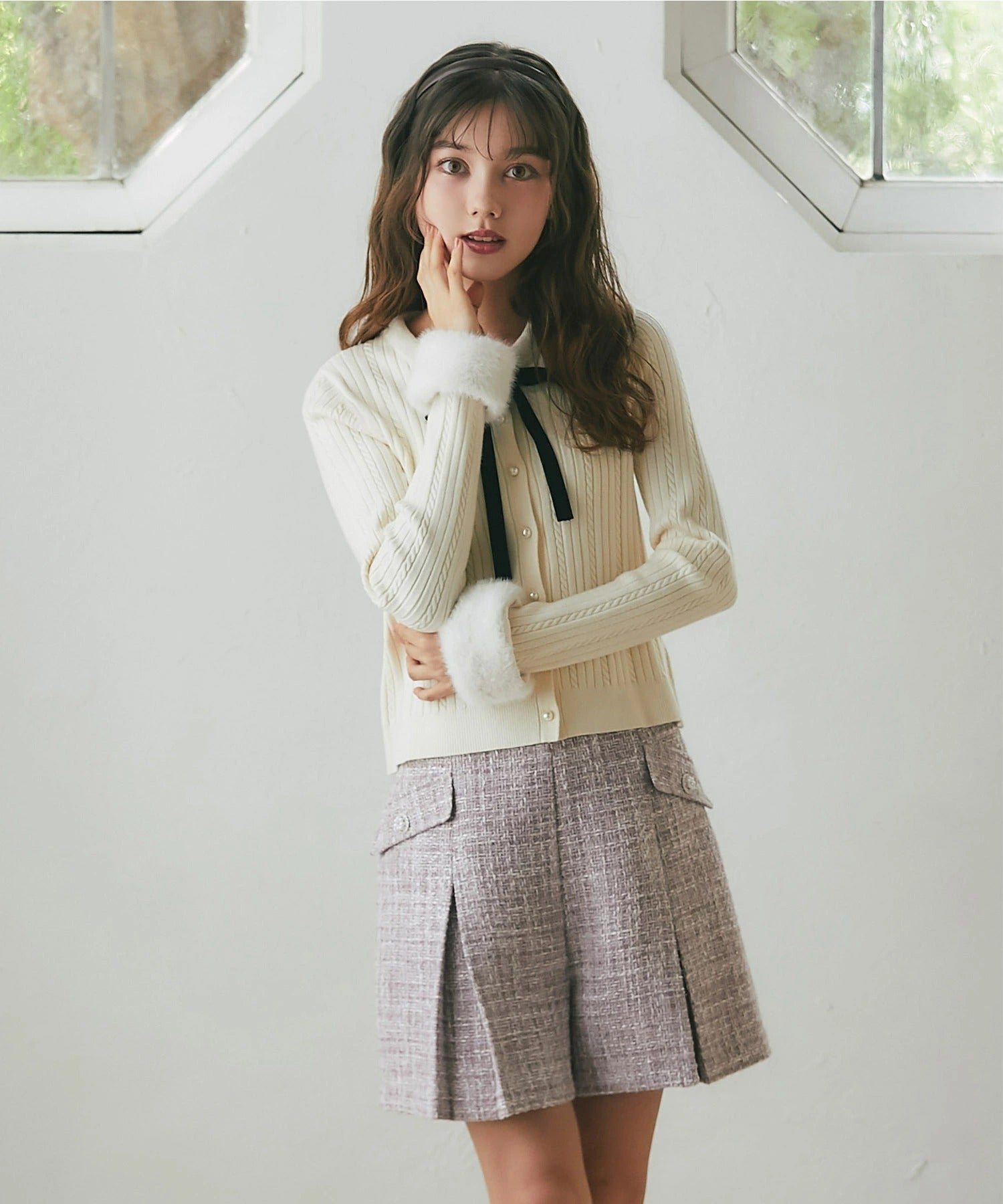 トッコクローゼット tocco closet ハイウエストツイードショートパンツ ピンク