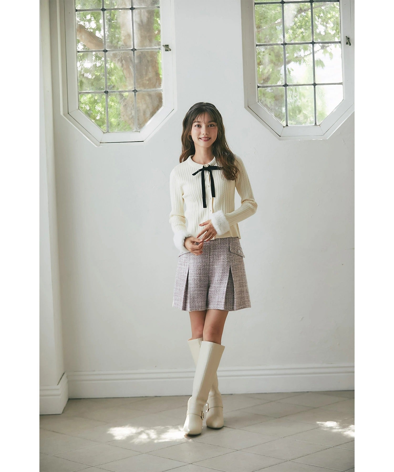 トッコクローゼット tocco closet ハイウエストツイードショートパンツ ピンク