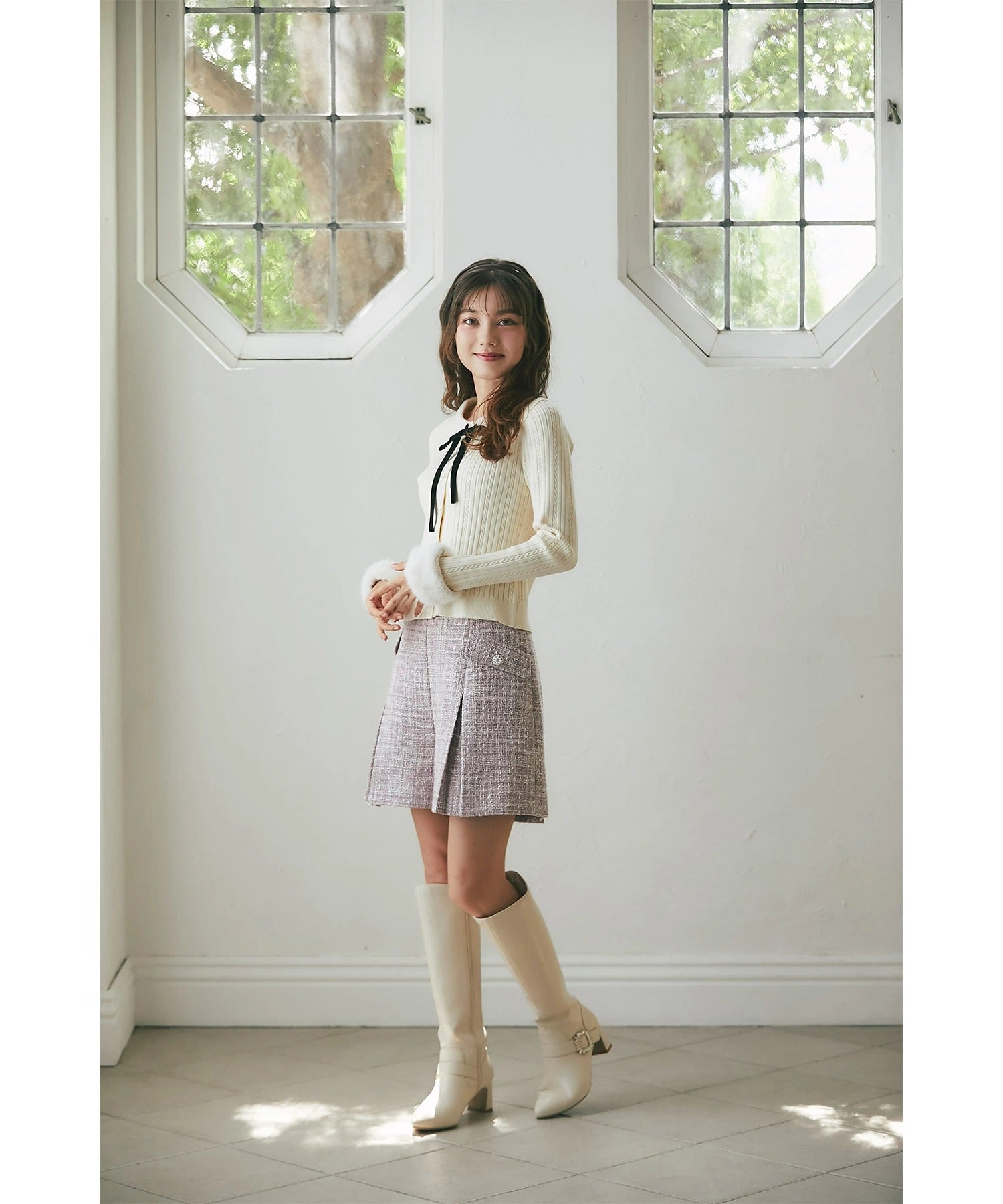 トッコクローゼット tocco closet ハイウエストツイードショートパンツ ピンク