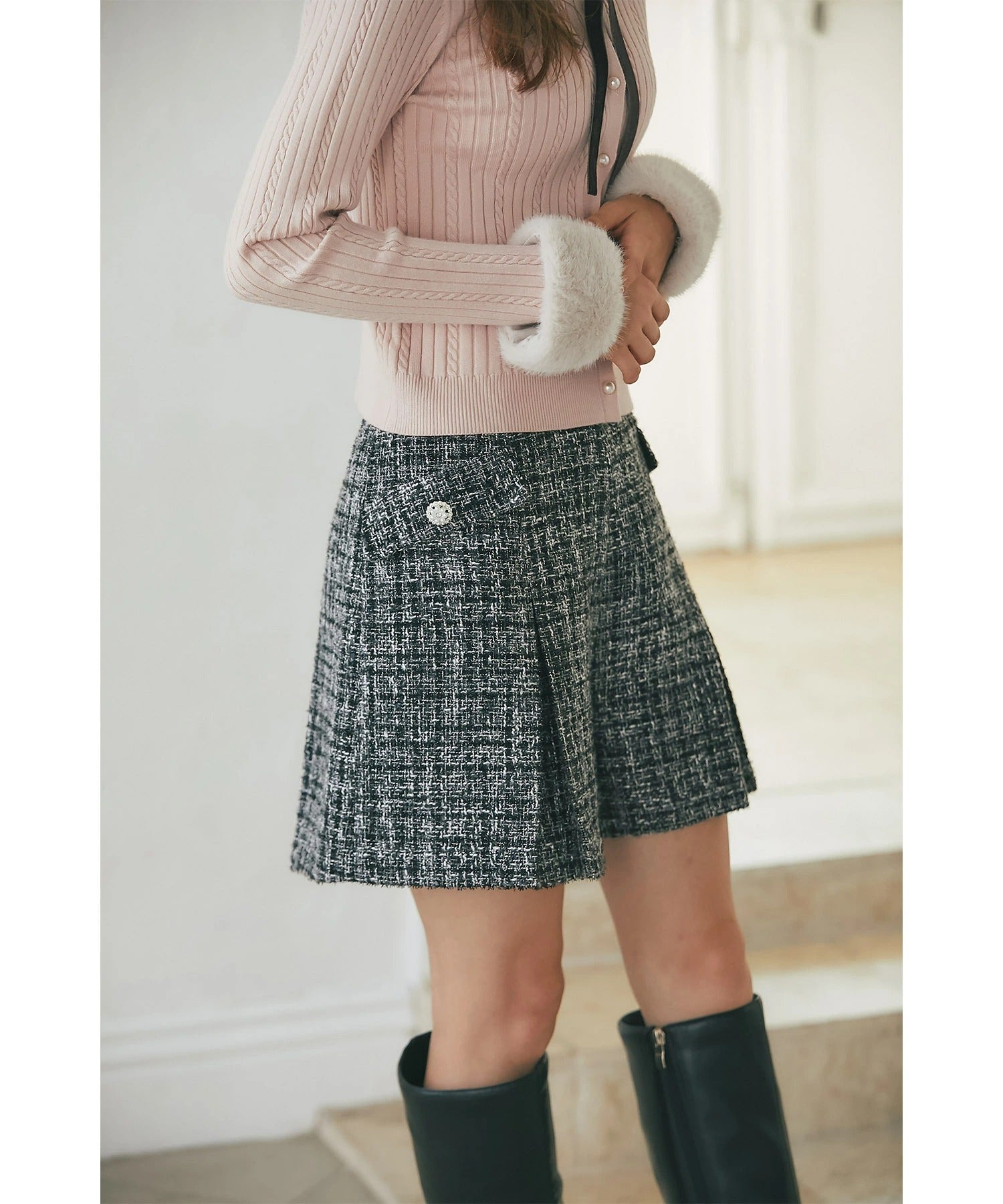 トッコクローゼット tocco closet ハイウエストツイードショートパンツ ブラック
