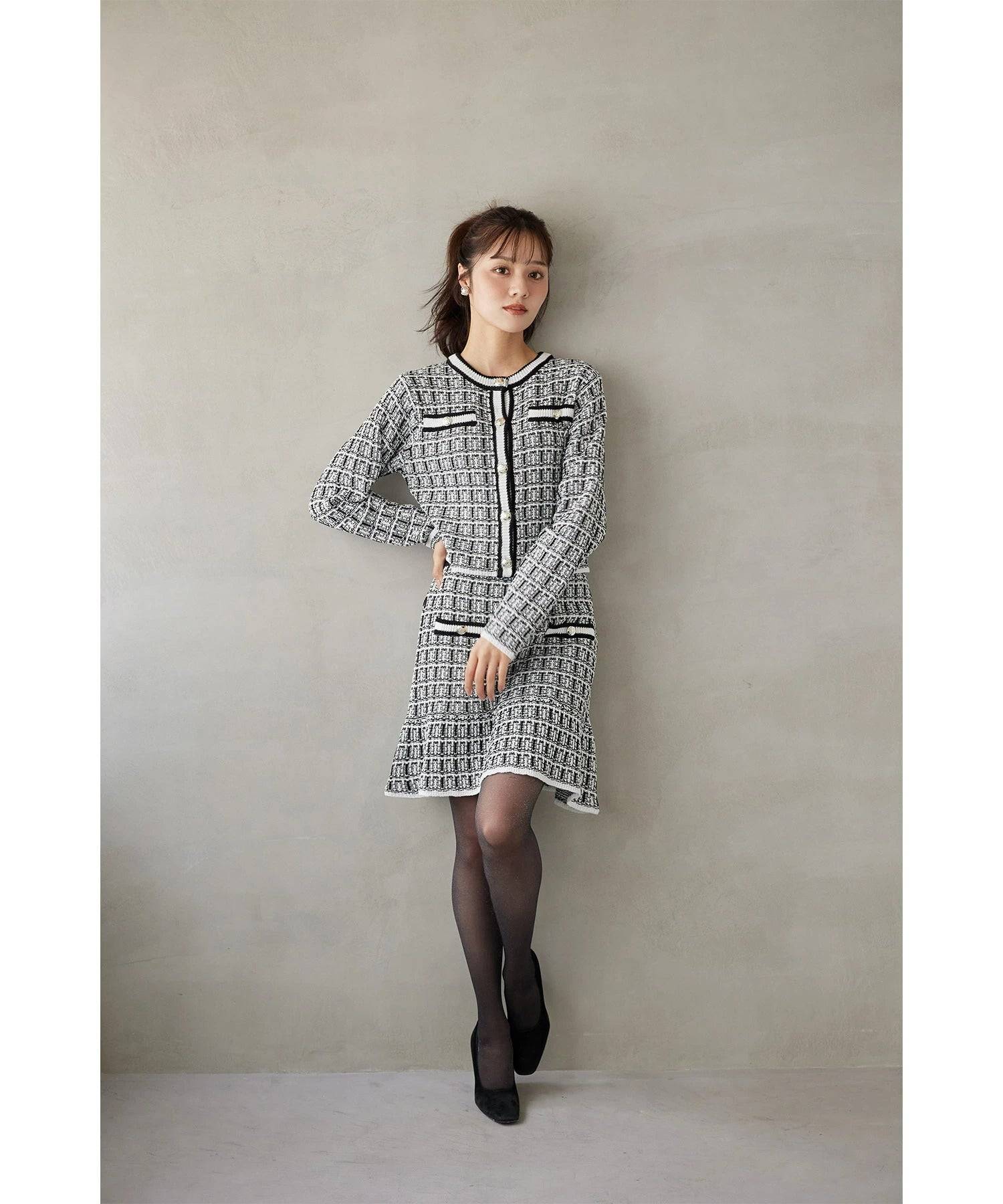 トッコクローゼット tocco closet 飾りポケット装飾ツイード風ニットミニスカート ブラック