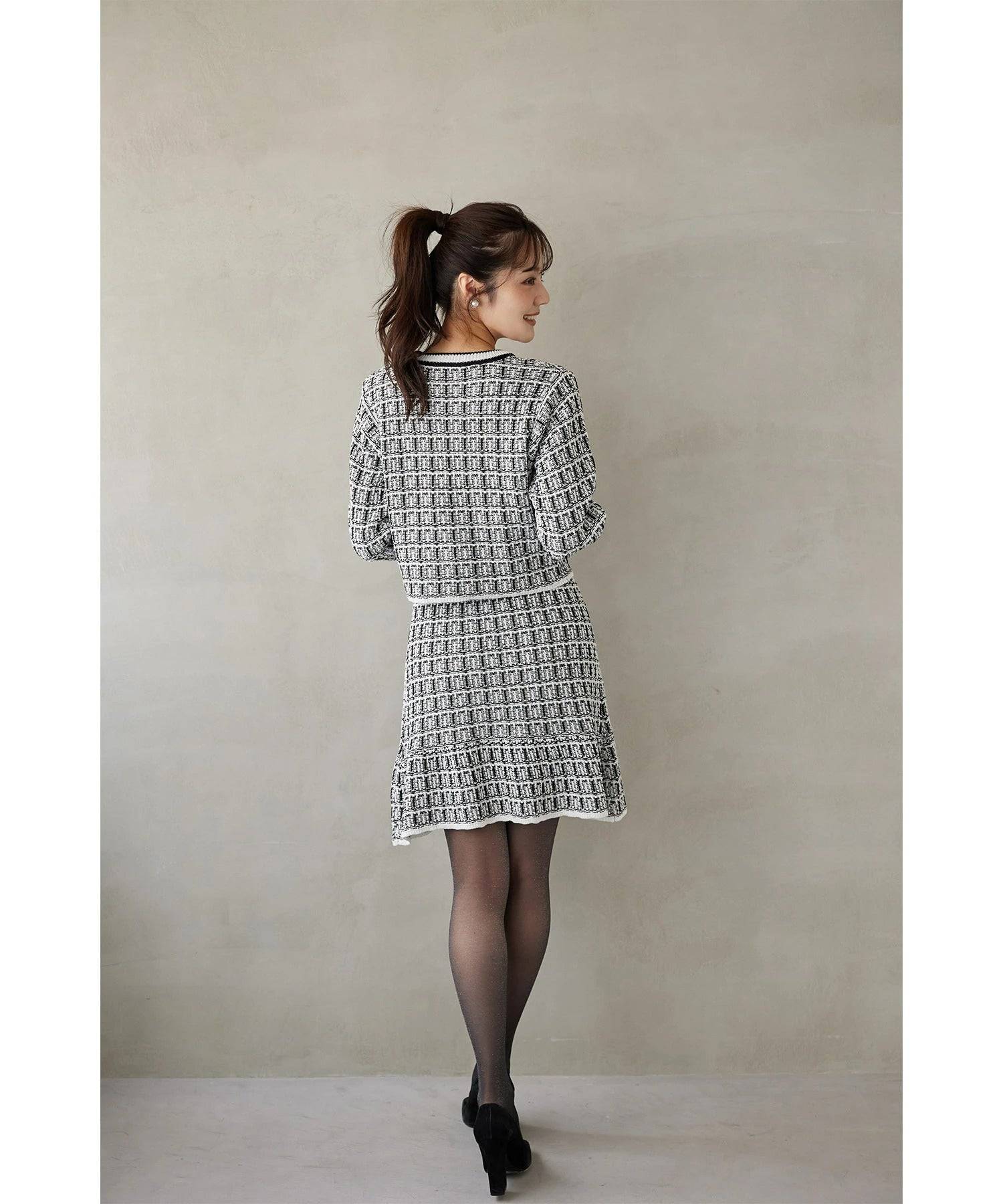 トッコクローゼット tocco closet 飾りポケット装飾ツイード風ニットミニスカート ブラック